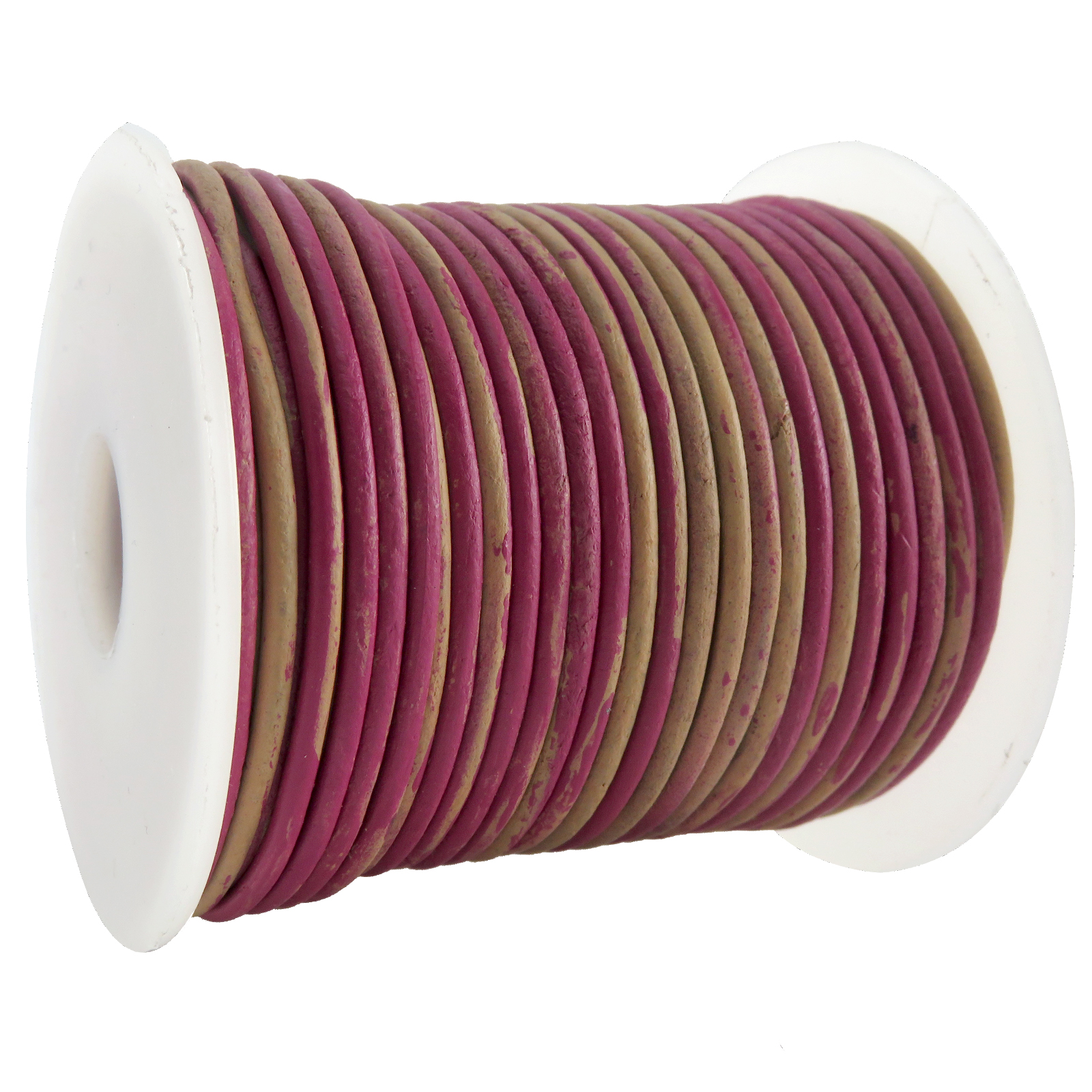 Lederschnur Rund 2 mm - Bicolor Pink/Beige. Länge: 25 m auf Rolle