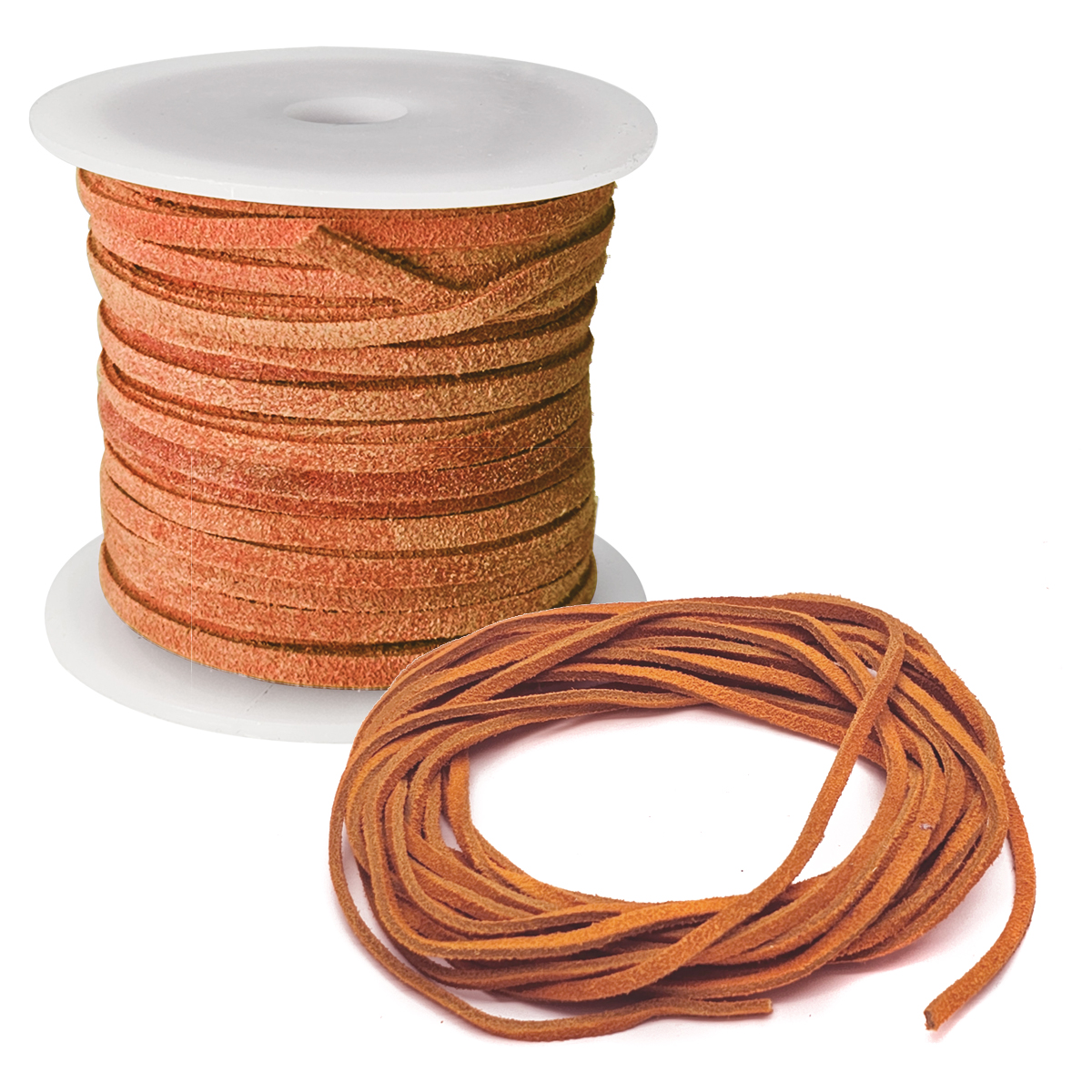 Lederband Flach Wild  3 mm x 1,5 mm - Orange. Länge: 25 m auf Rolle