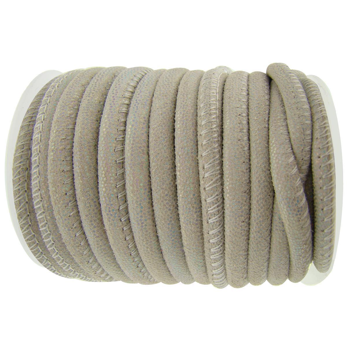Lederschnur Rund gesäumt | Dicke:  4 mm - Beige Metallic. Länge: 2 m