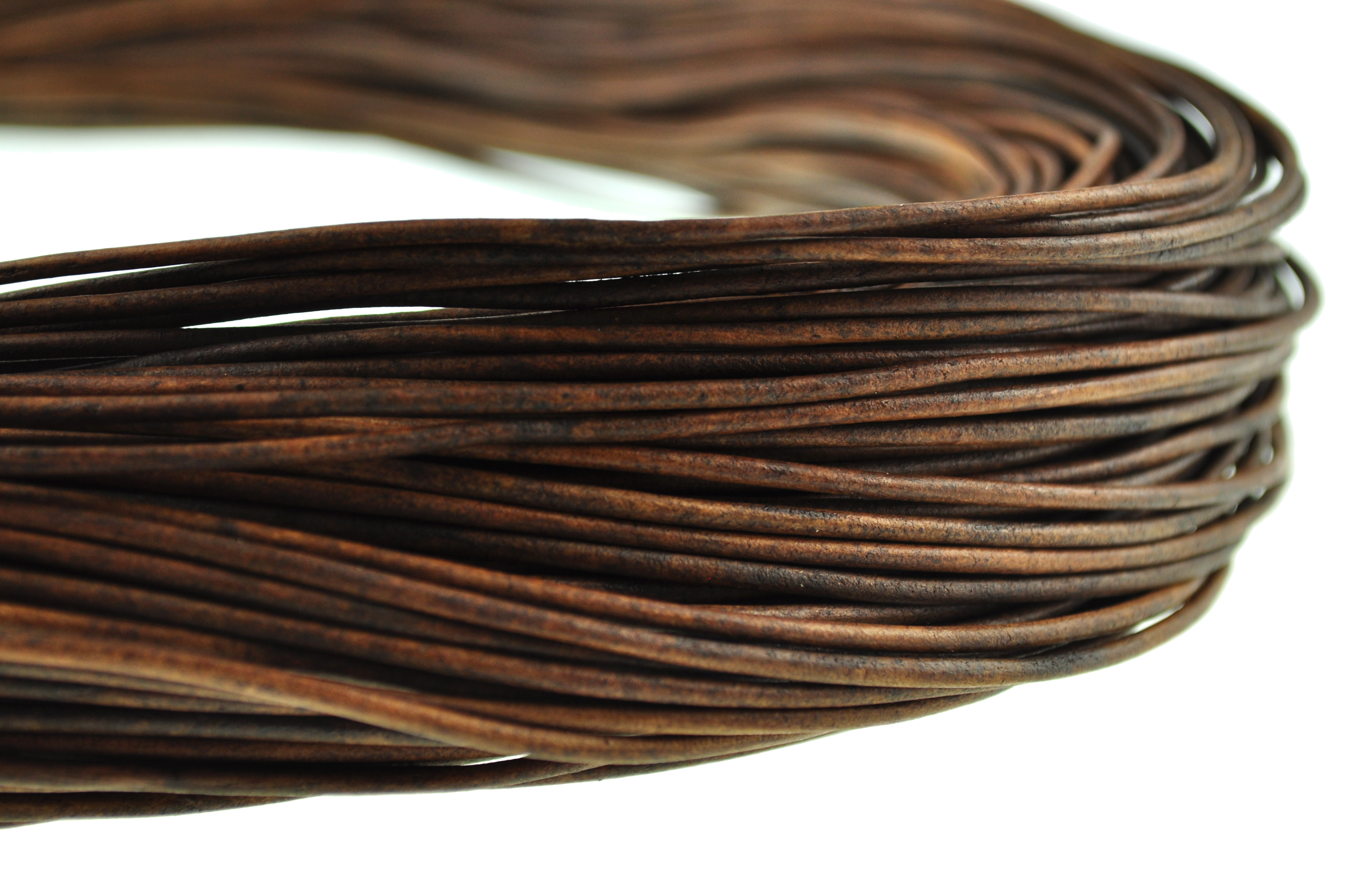 Lederschnur Rund 2 mm - Mesh Holzbraun. Länge: 100 m