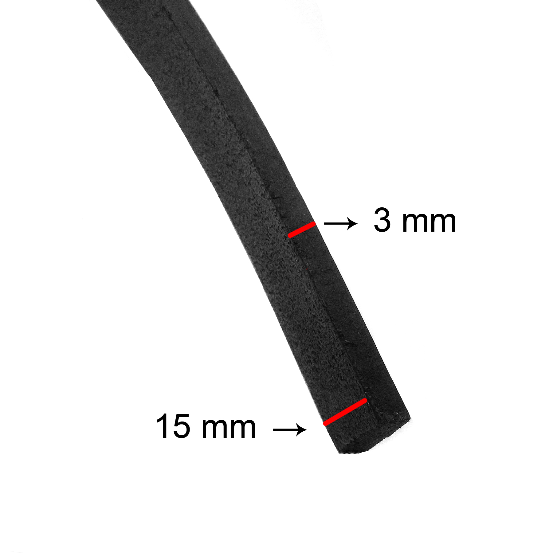 Lederband Flach 15 mm x 3 mm - Schwarz. Länge: 2 m