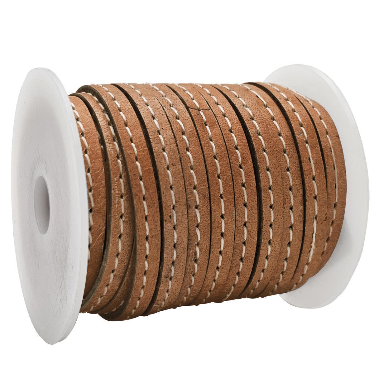 Lederband flach mit Ziernaht  5 x 1,5  mm - KO/03 Haselnuss 1 m