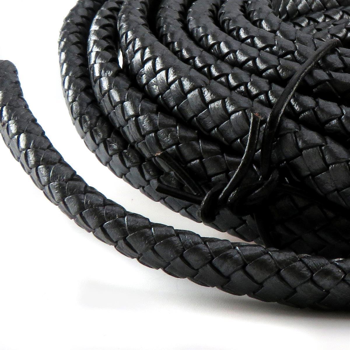 Lederschnur geflochten Oval 10 mm x 6 mm - Schwarz. Länge: 5 m