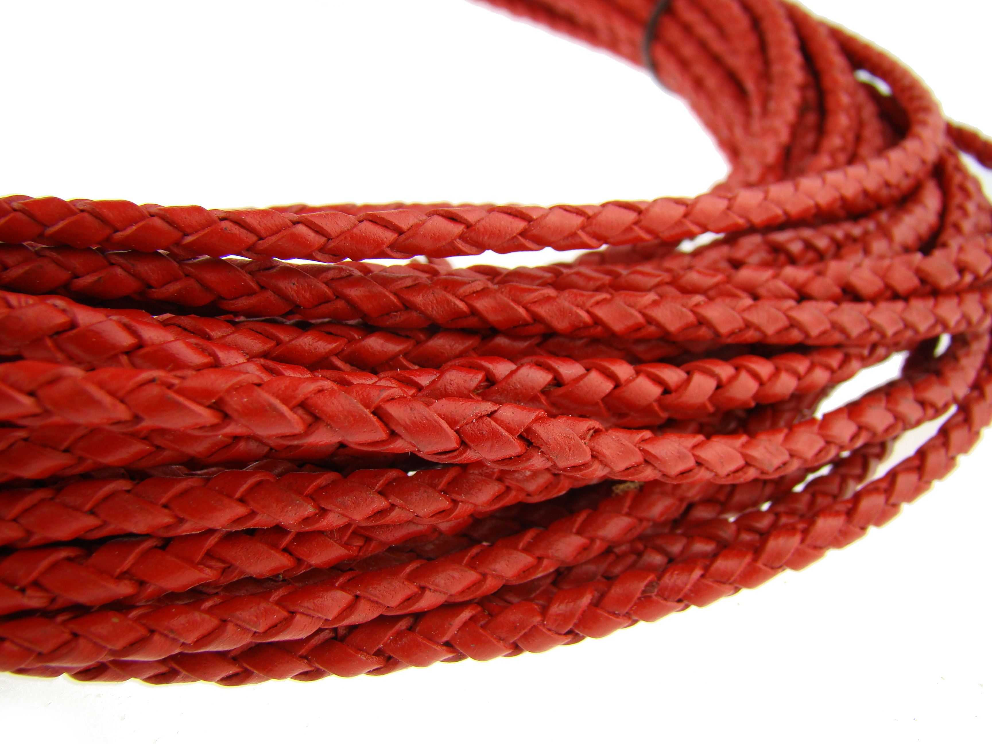 Lederschnur geflochten 4 mm - Rot. Länge: 10 m