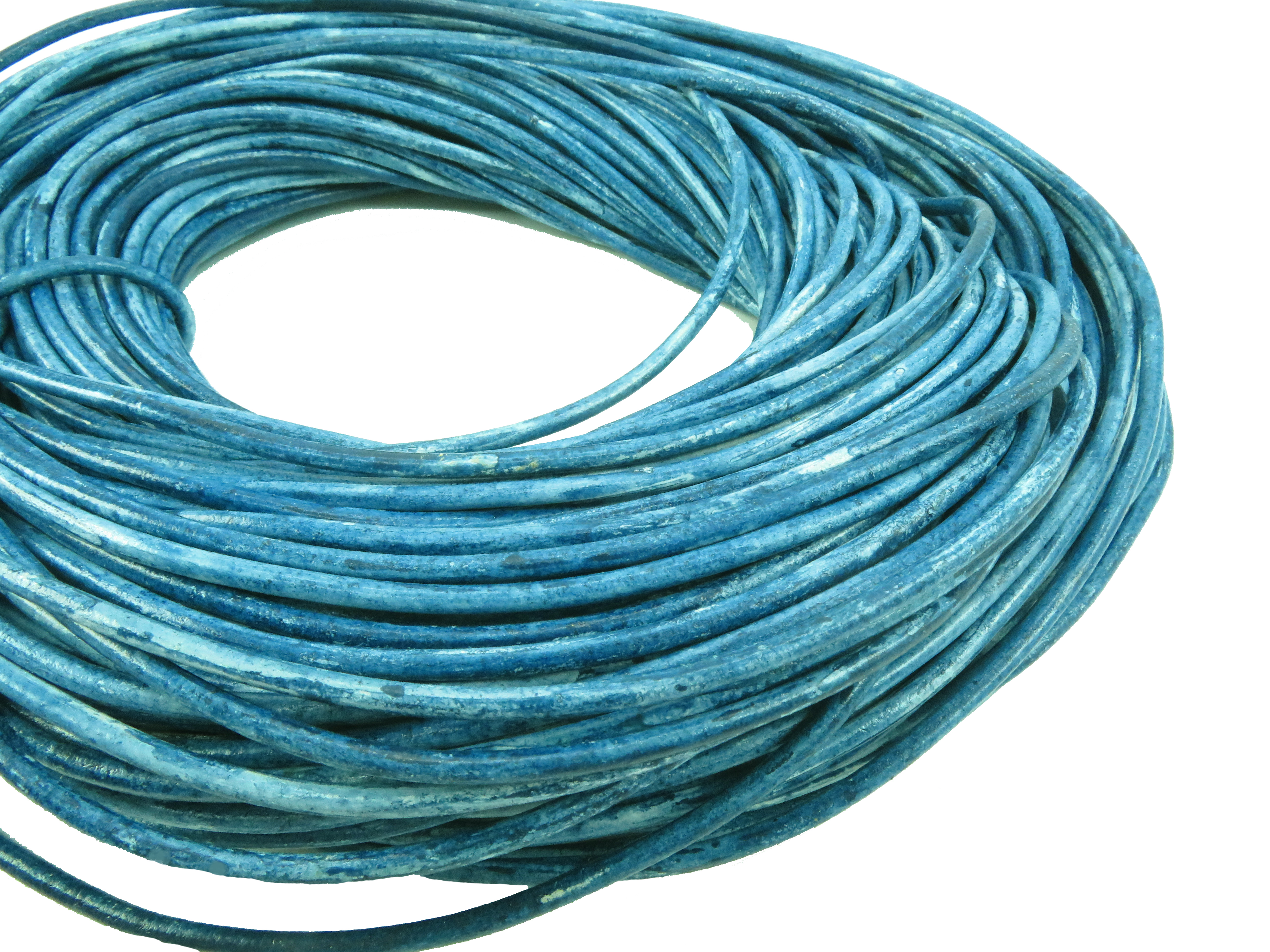 Lederschnur Rund 3 mm - Mesh Azur Blau. Länge: 5 m