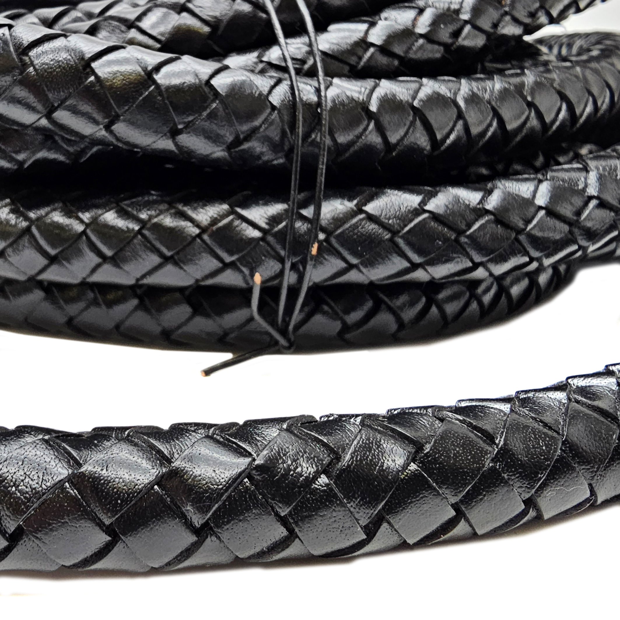 Lederschnur geflochten 15 mm - Schwarz. Länge: 3 m