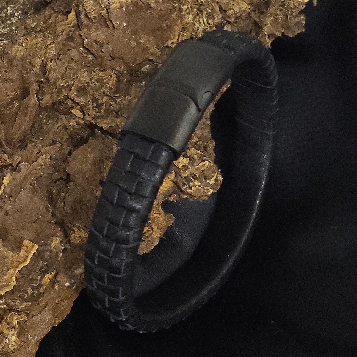 Geflochtenes Lederarmband flach - 12 mm Breite - Schwarz