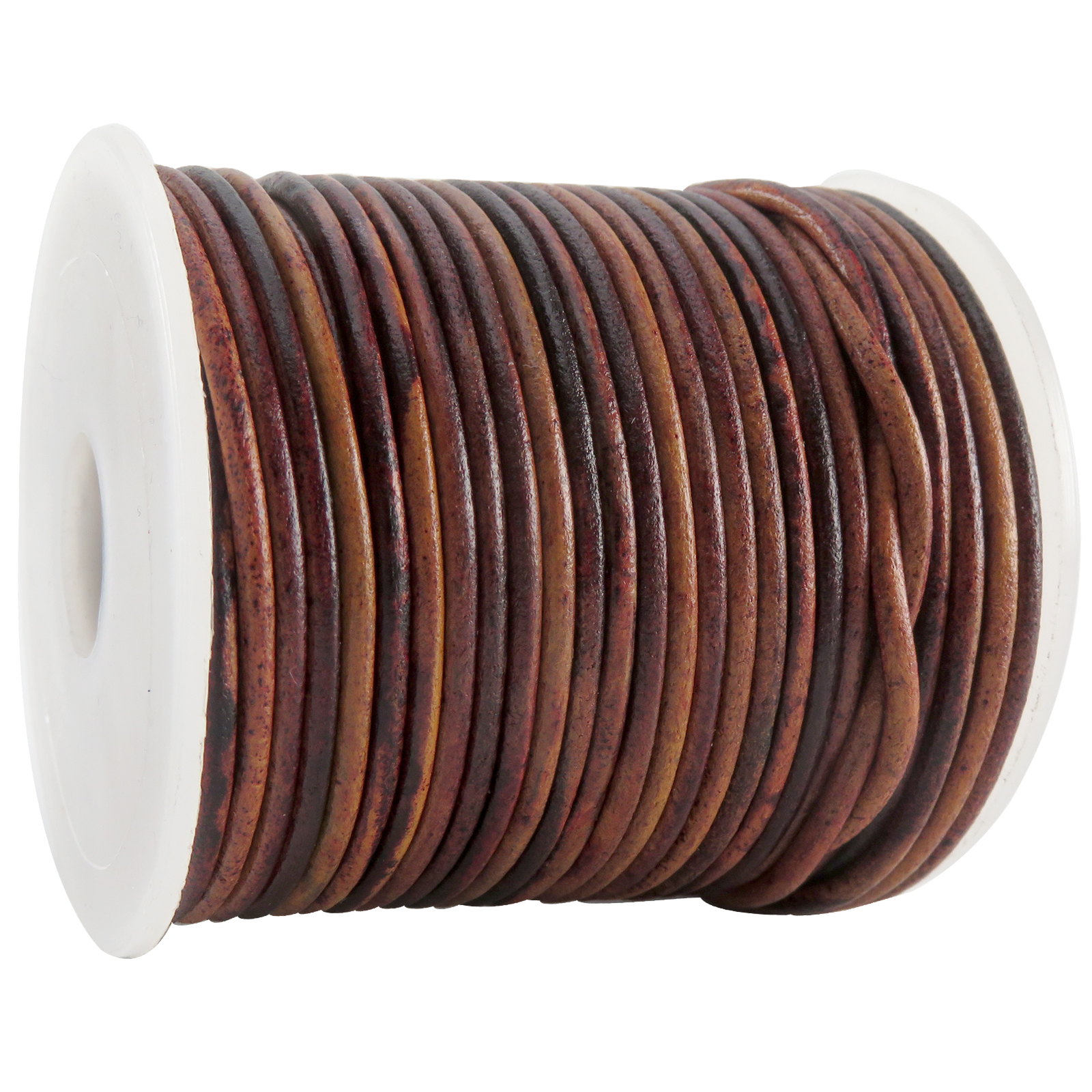 Lederschnur Rund 2 mm - Bicolor Braun/Natur. Länge: 25 m auf Rolle