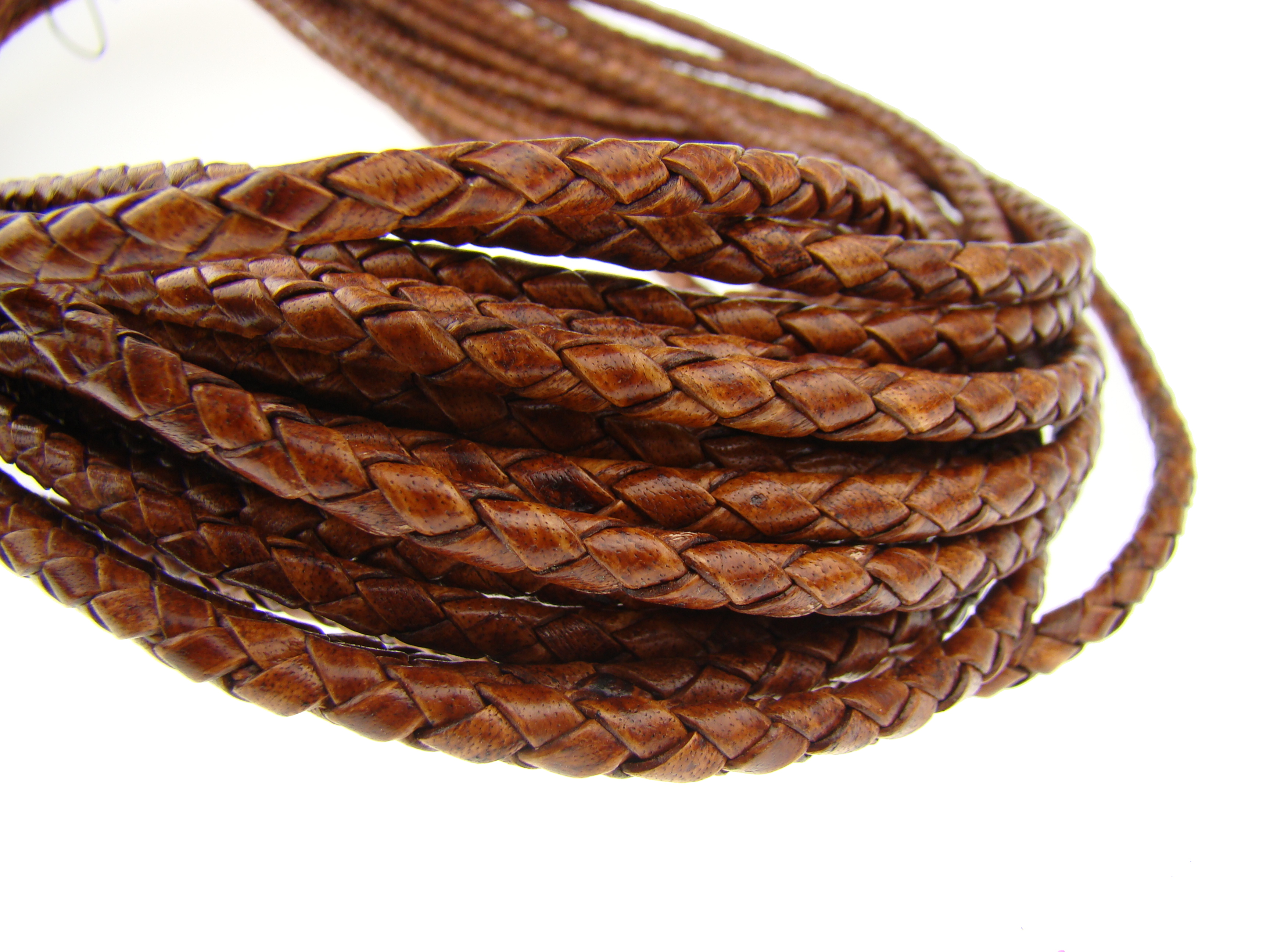 Lederschnur geflochten 4 mm - Antik Hellbraun. Länge: 20 m