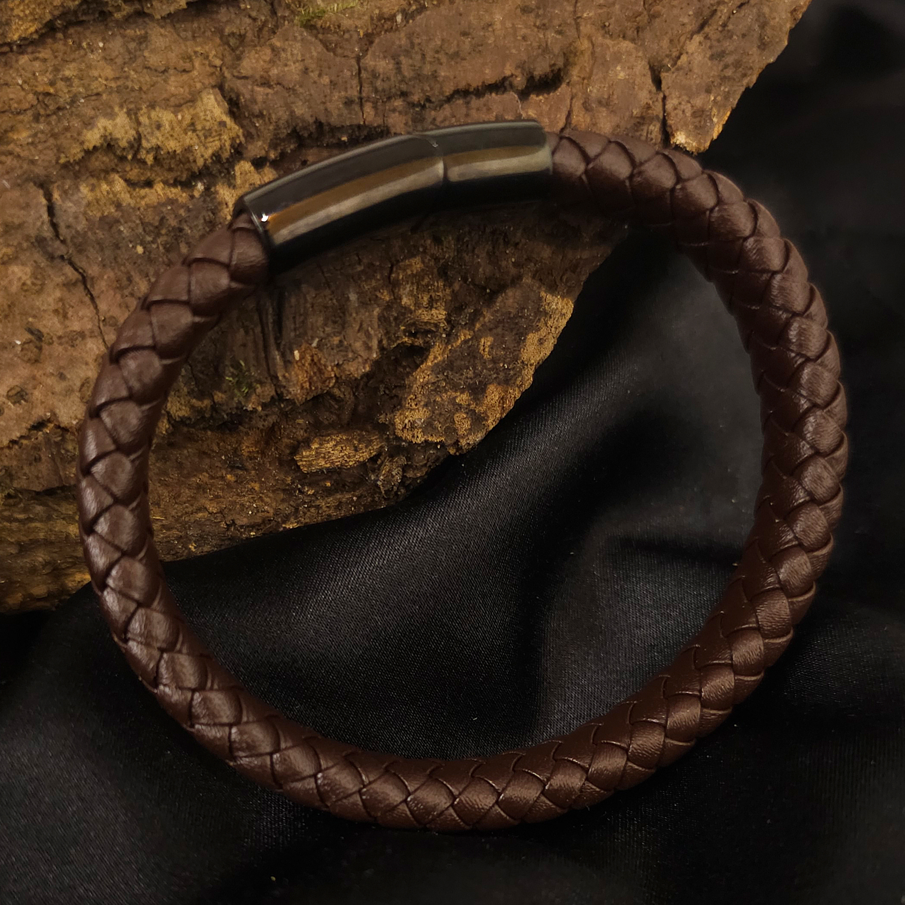 Geflochtenes Lederarmband flach - 12 mm Breite - Braun