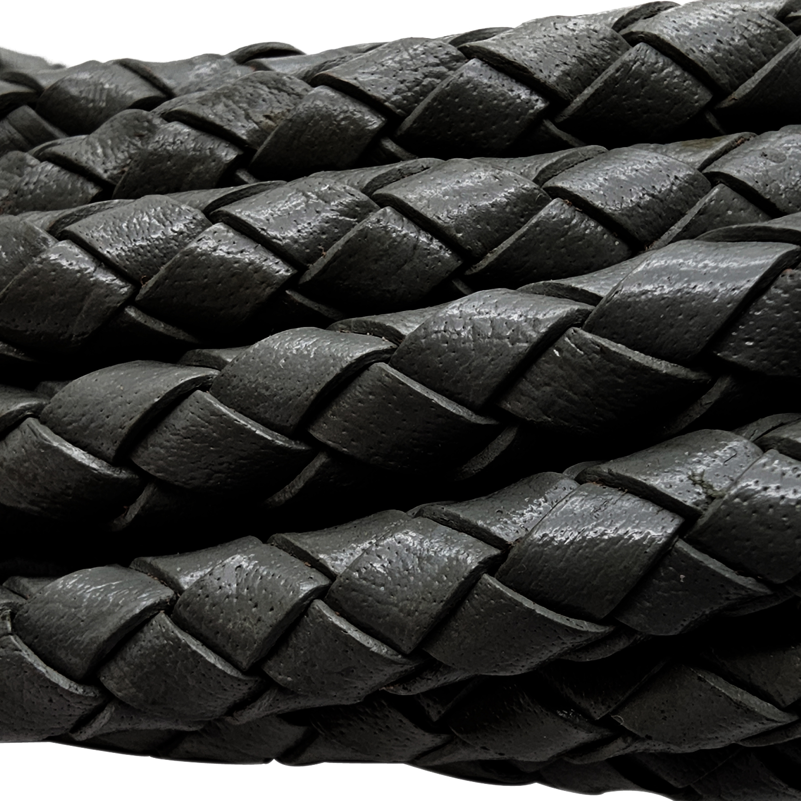 Lederschnur rund geflochten 6 mm - Schwarz. Länge: 20 m