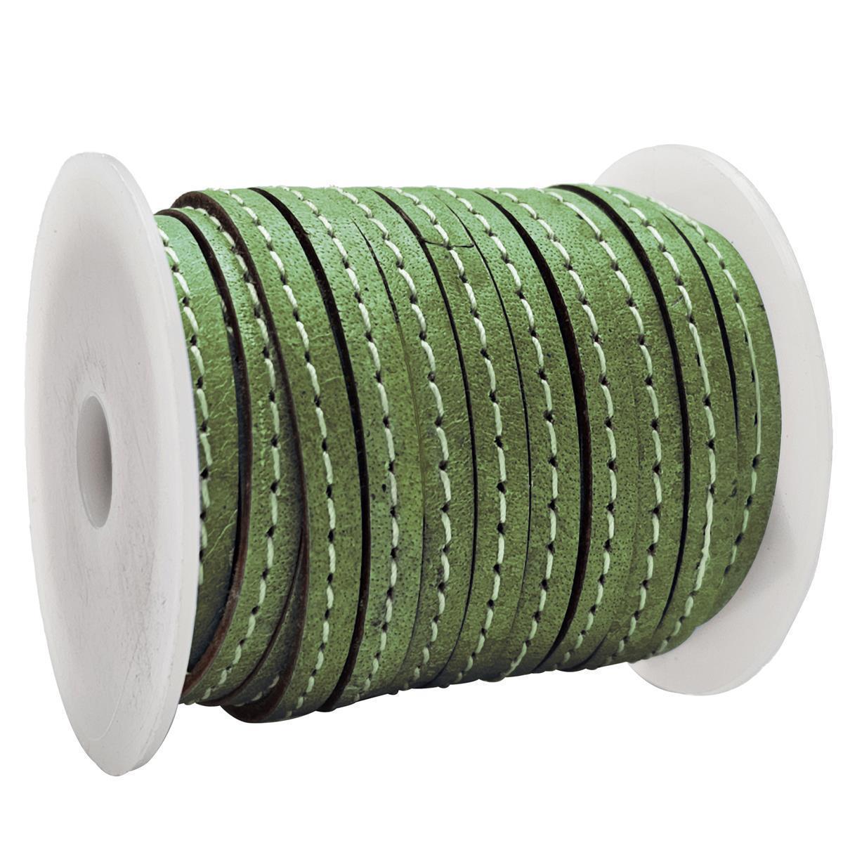 Lederband flach mit Ziernaht  5 x 1,5  mm - KO/05 Moosgrün