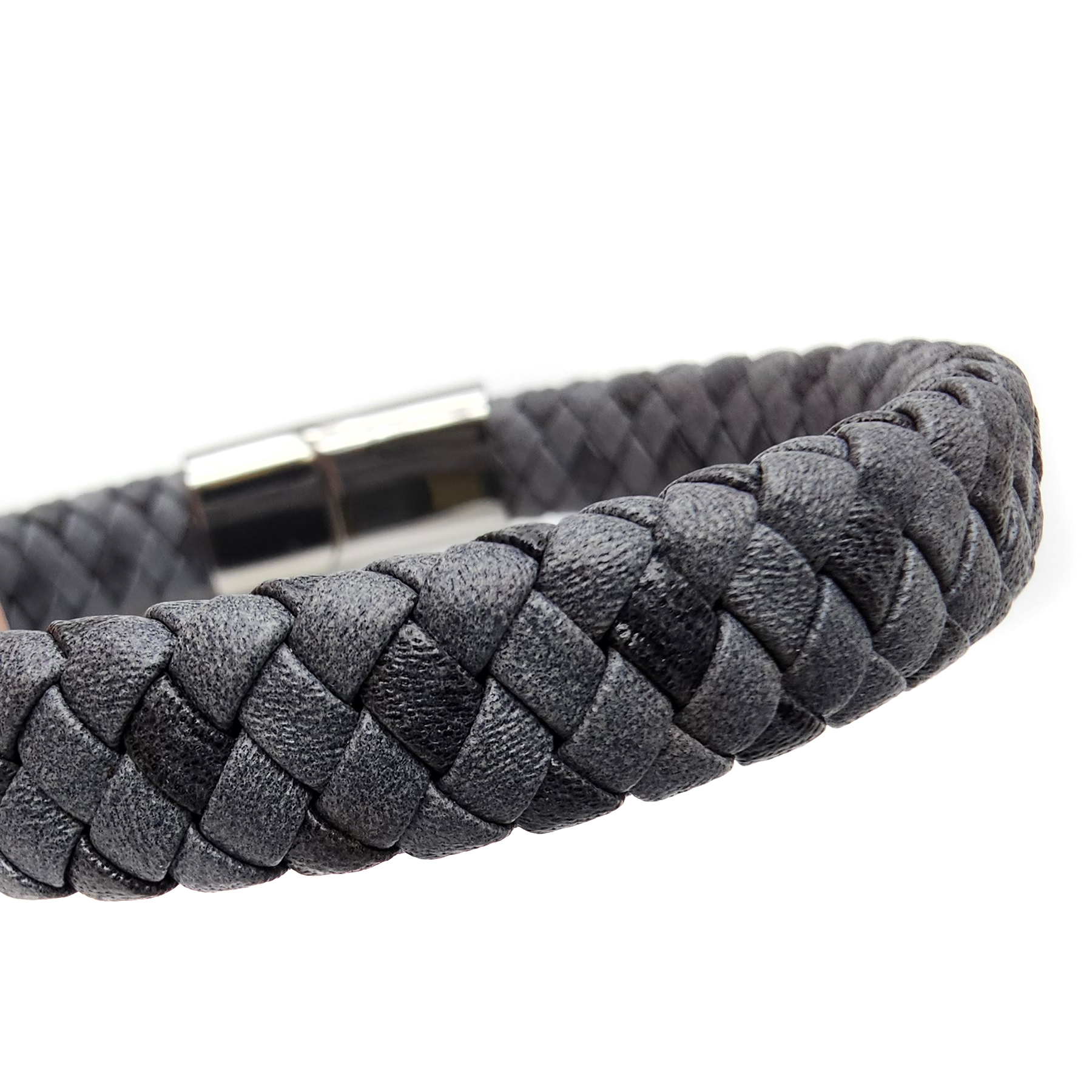 Klassisches graues Lederarmband mit glänzendem Edelstahlverschluss