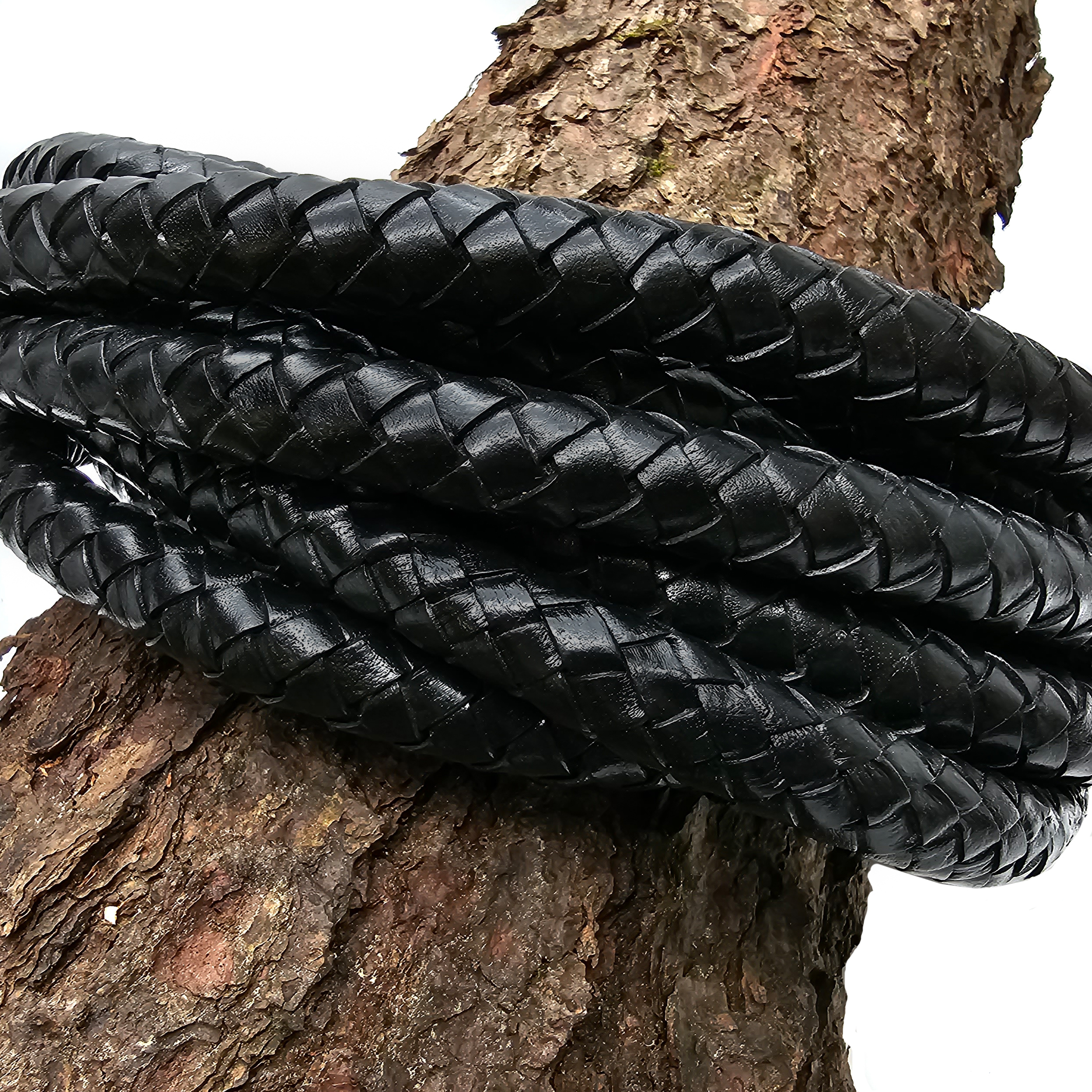 Lederschnur geflochten 15 mm - Schwarz. Länge: 3 m