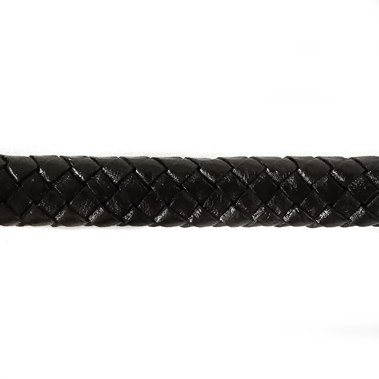 Lederband Geflochten oval | 1 Meter | 12 mm x 6 mm | Schwarz - 1 m