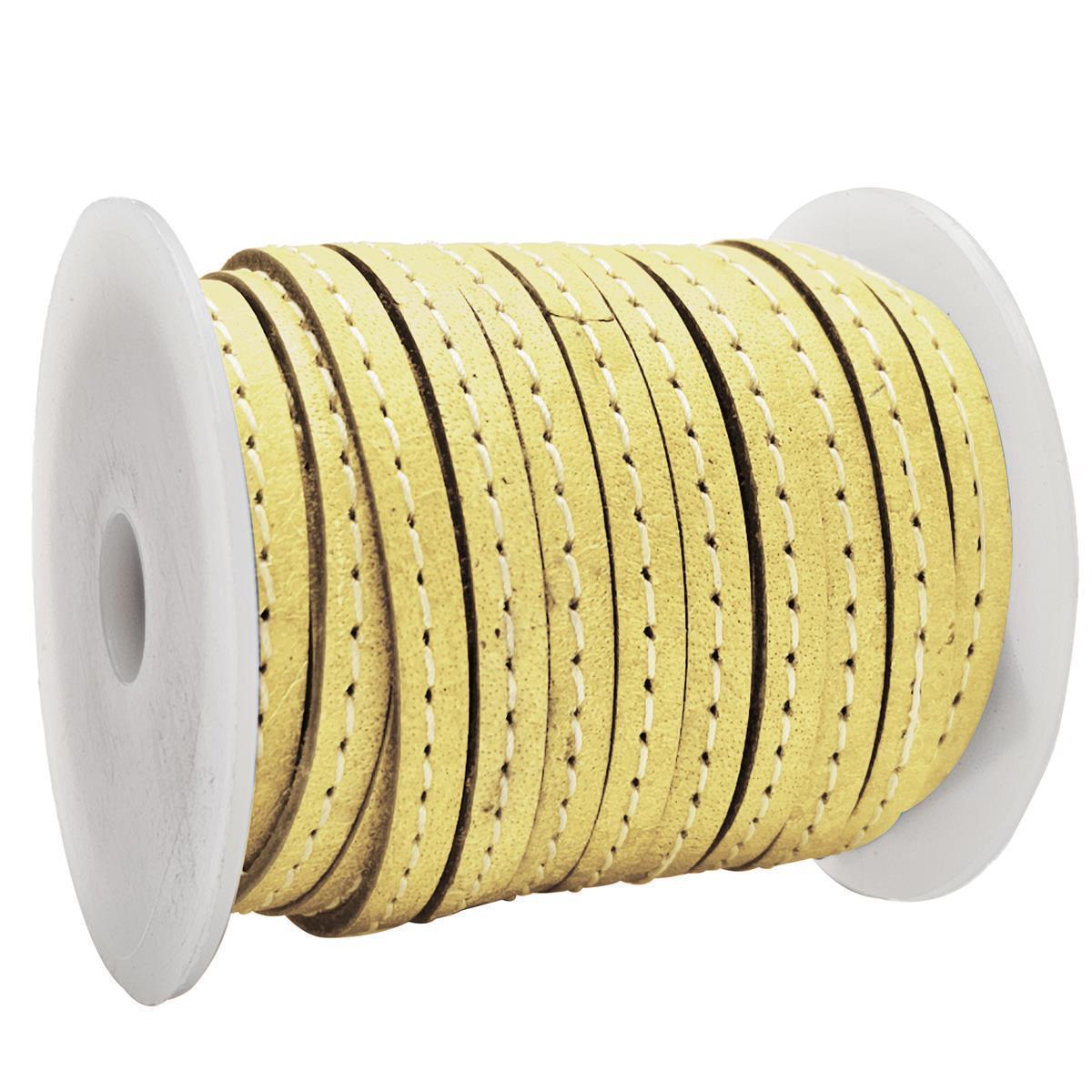 Lederband flach mit Ziernaht  5 x 1,5  mm - KO/04 Hellgelb 3 m