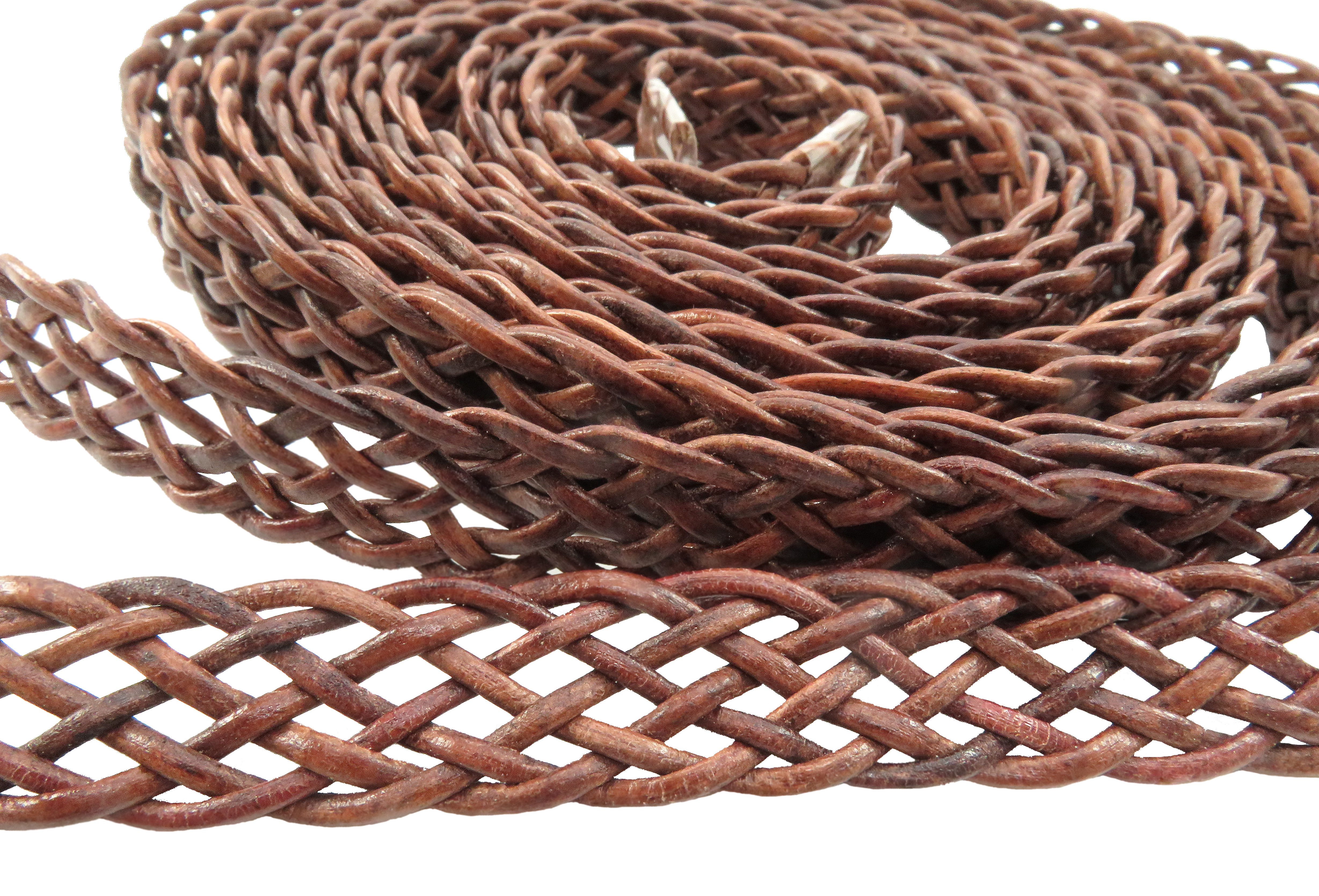 Lederband geflochten Flach 15 mm, Dicke: ca. 2,5 mm, Länge: 1 m. Antik Braun