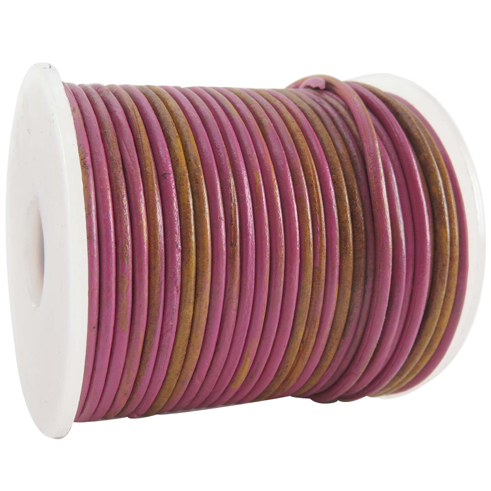 Lederschnur Rund 2 mm - Bicolor Pink/Natur. Länge: 25 m auf Rolle