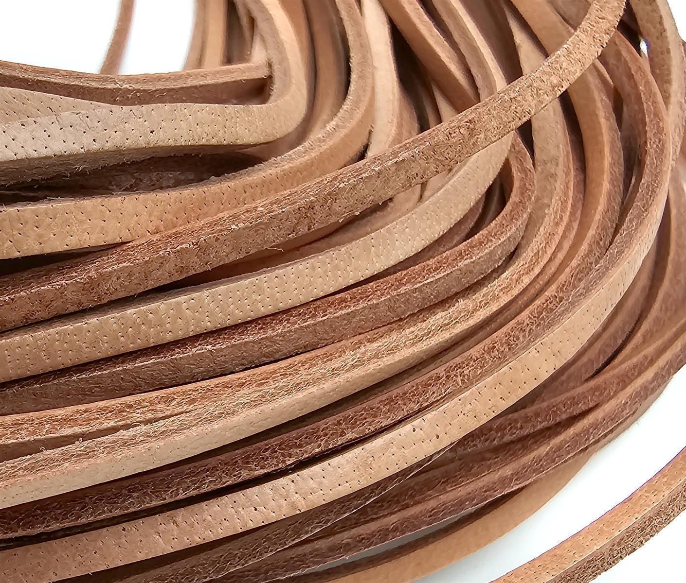 Lederband Flach Eckig 3 mm x 2 mm - Natur. Länge: 100 m
