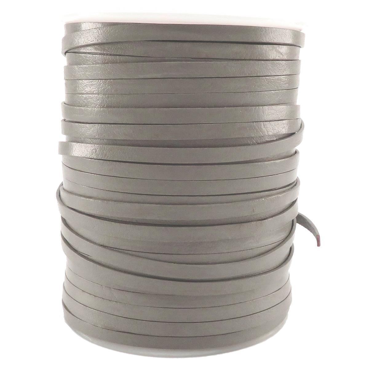 Lederband Flach 5 mm x 1,5 mm - Grau. Länge: 25 m auf Rolle