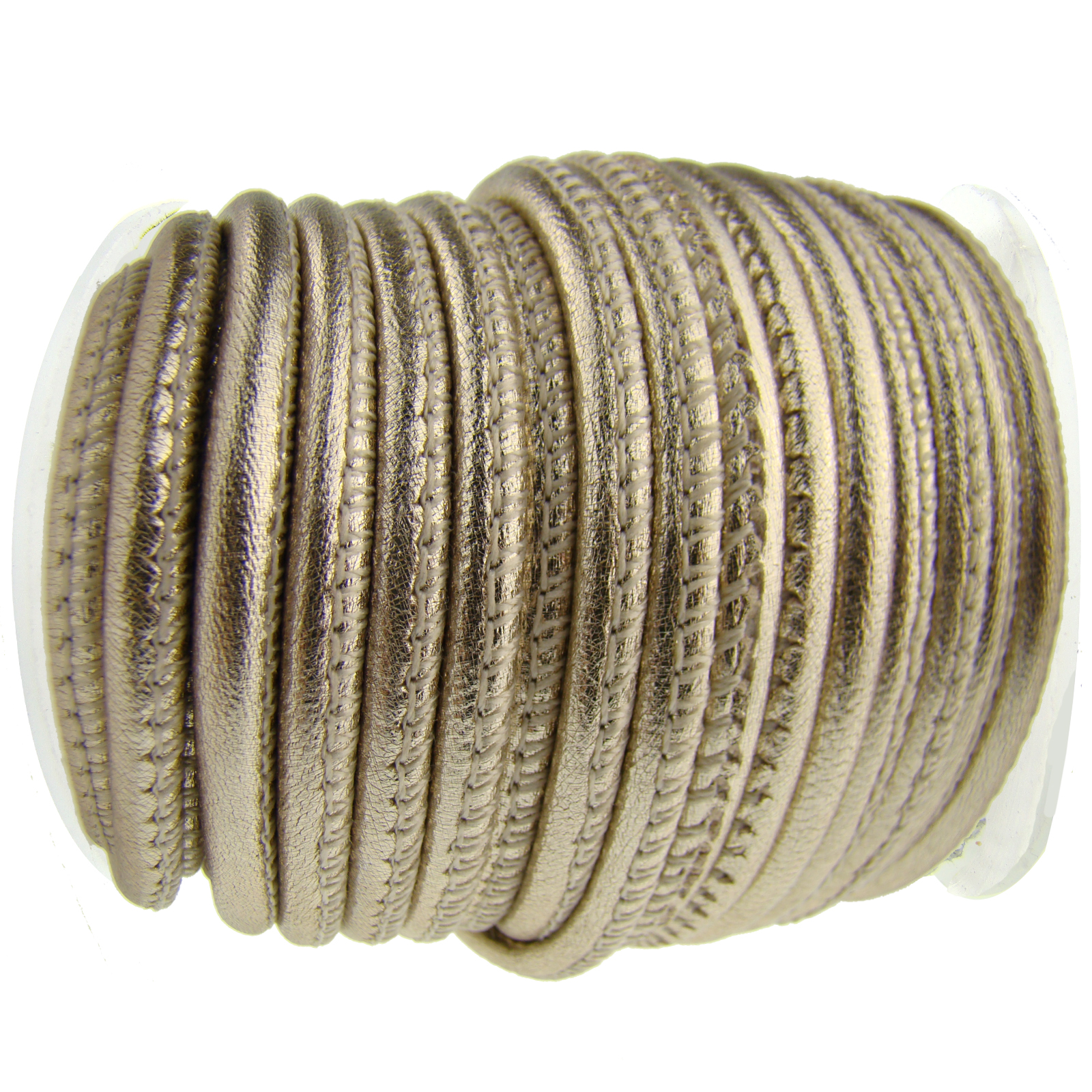 Lederschnur Rund gesäumt | Dicke:  4 mm - Gold. Länge: 3 m