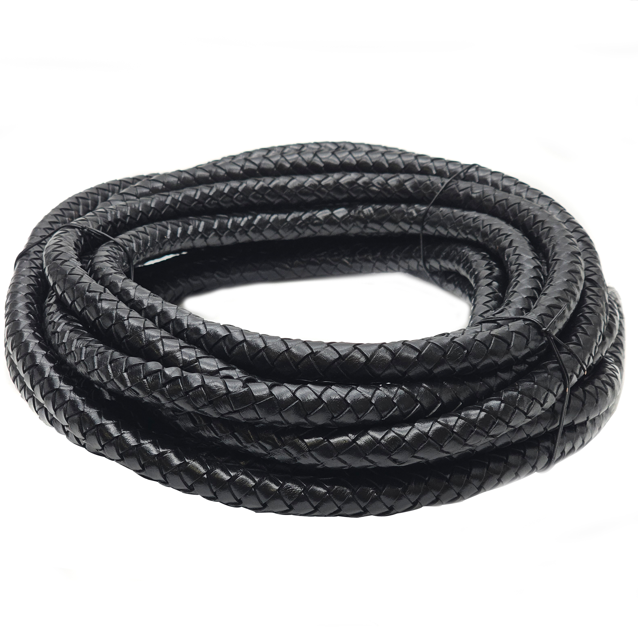 Lederschnur geflochten 15 mm - Schwarz. Länge: 3 m