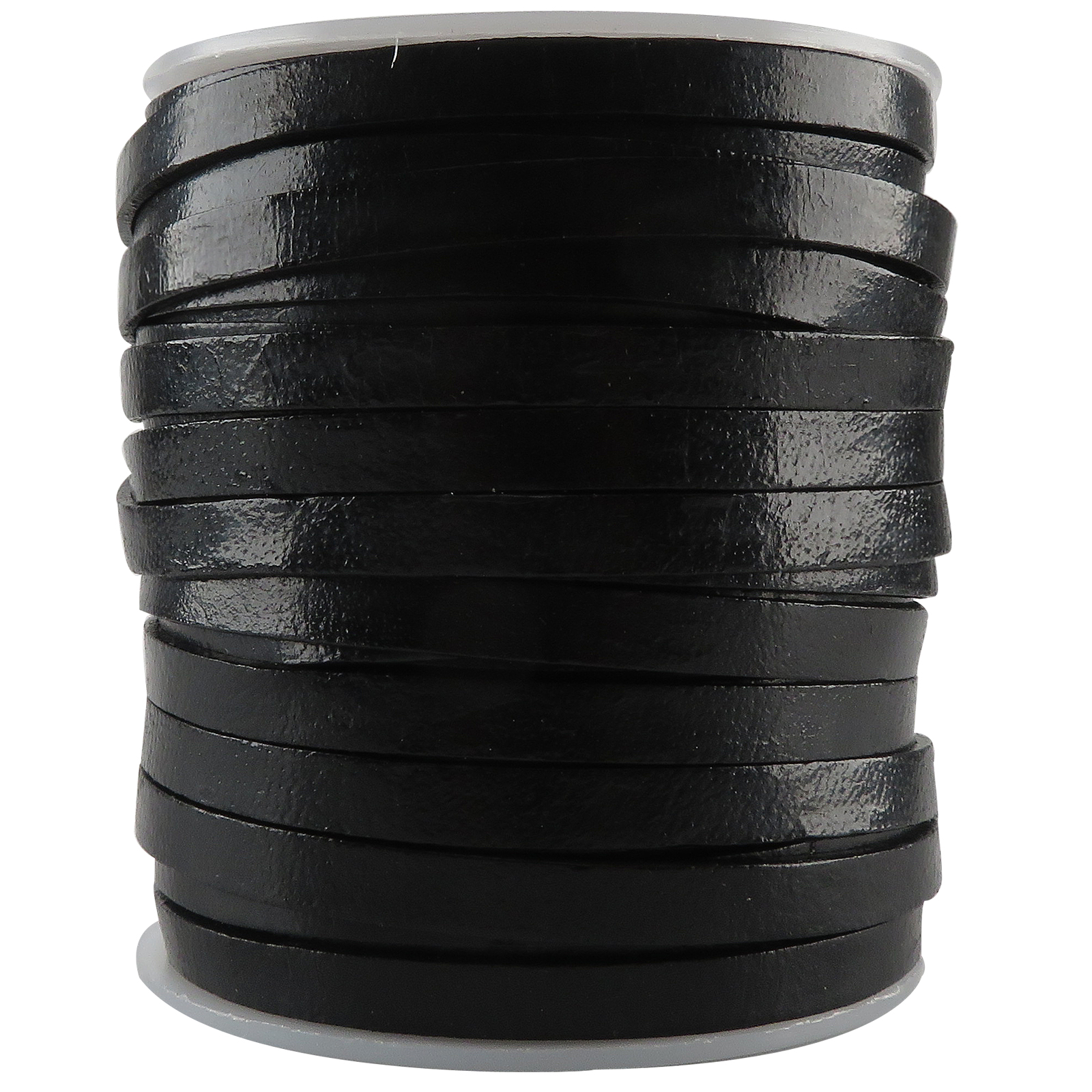 Lederband Flach 6 mm x 1,5 mm - Schwarz. Länge: 25 m auf Rolle