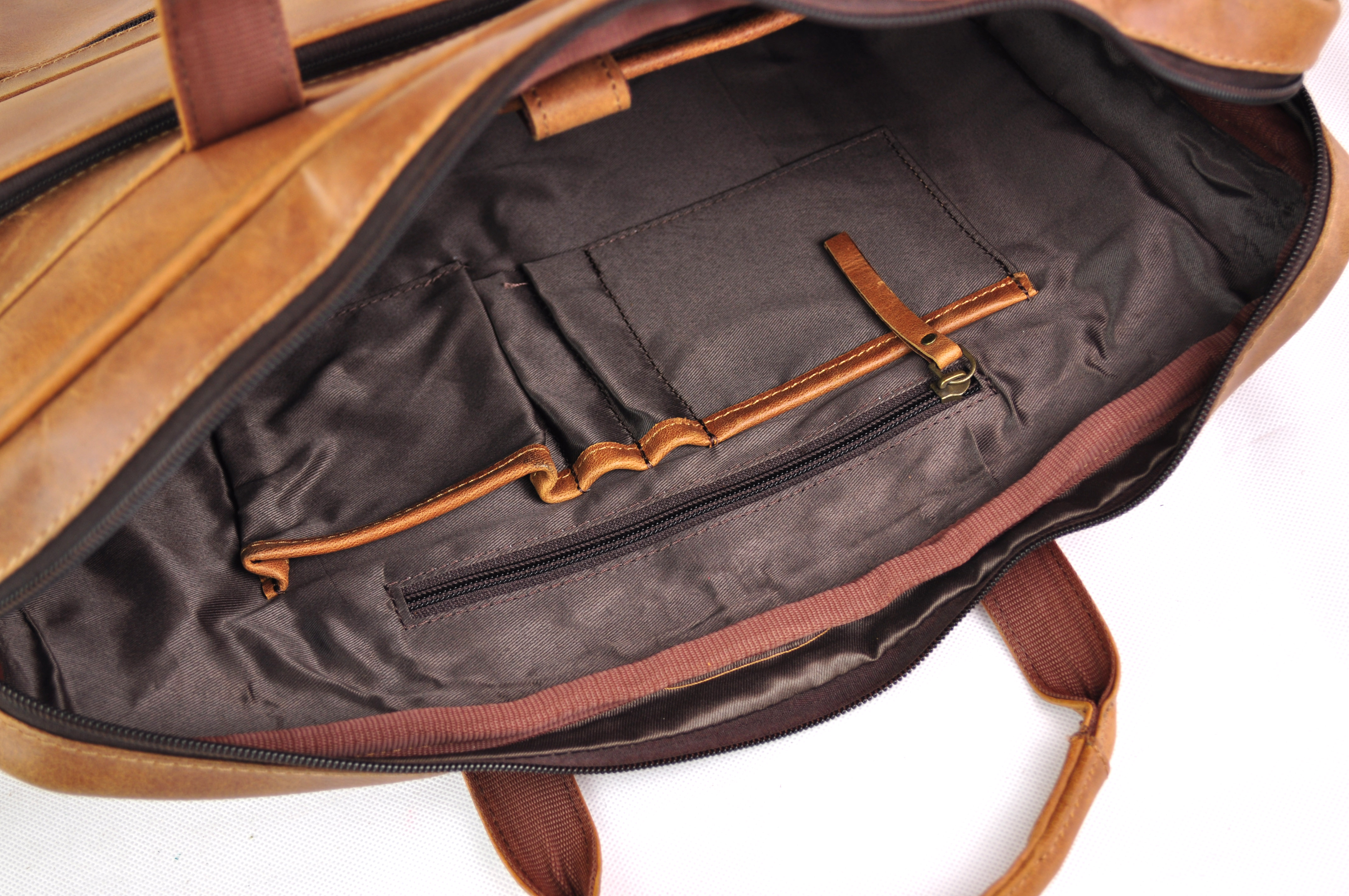 Große Ledertasche | Vintage Optik | 45cm x 35cm x 8cm - Hellbraun