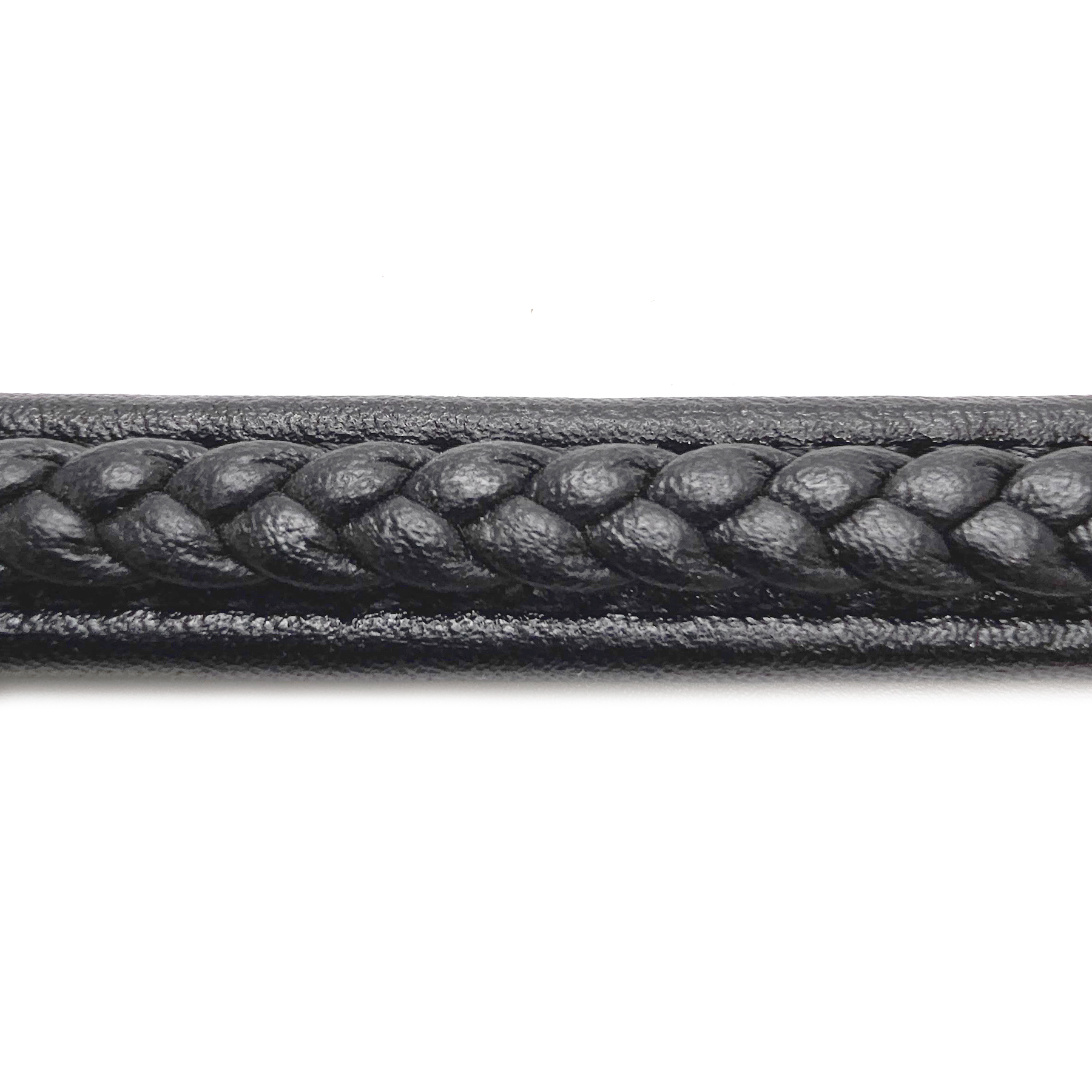 Lederarmband flach mit geflochtener Lederschnur - 12 mm - Schwarz. Größe: 21 cm (L)