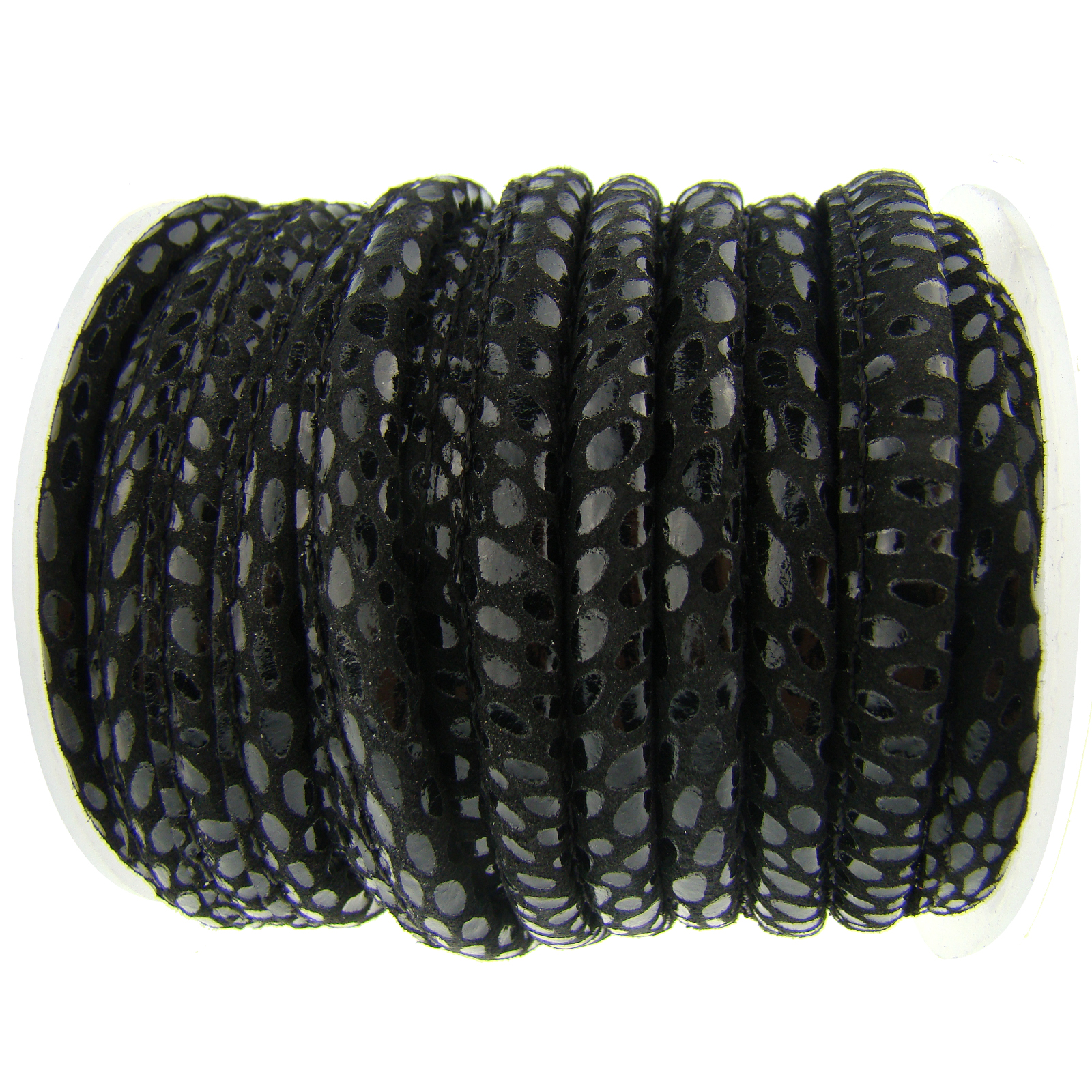 Lederschnur Oval gesäumt | Dicke:  5 mm - Punkte Schwarz. Länge: 3 m