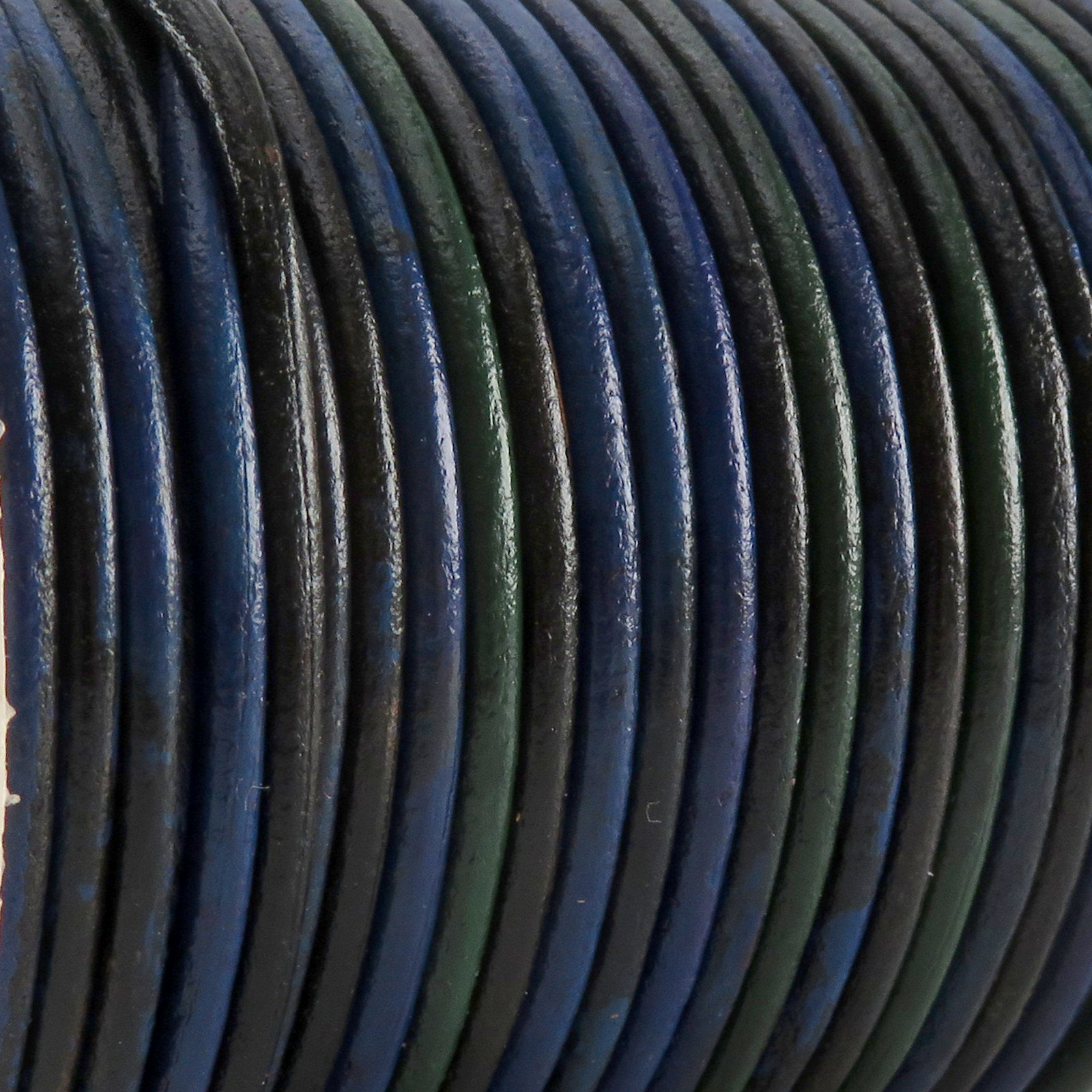 Lederschnur Rund 2 mm - Bicolor Blau/Grün. Länge: 25 m auf Rolle