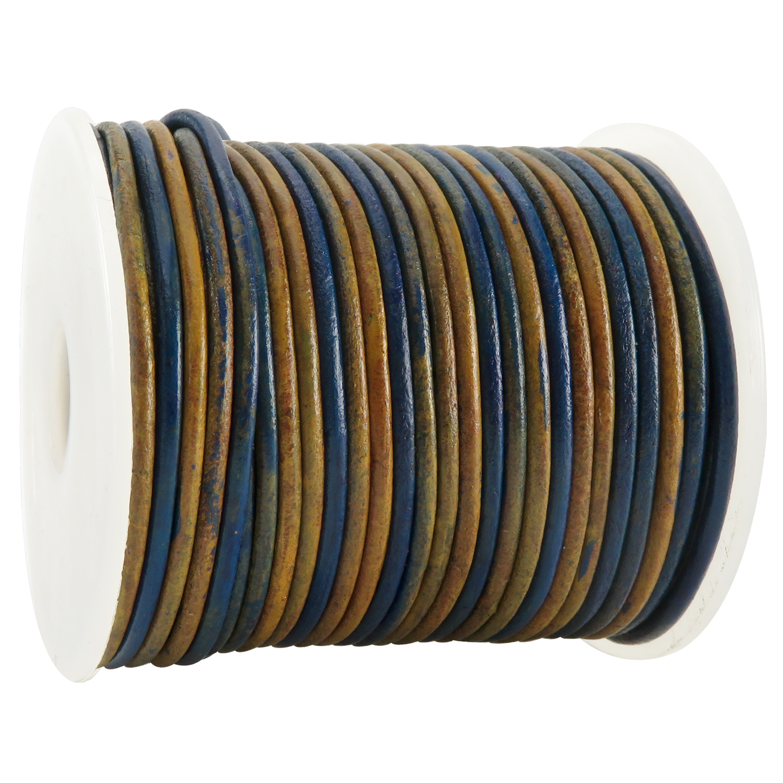 Lederschnur Rund 2 mm - Bicolor Blau/Natur. Länge: 25 m auf Rolle