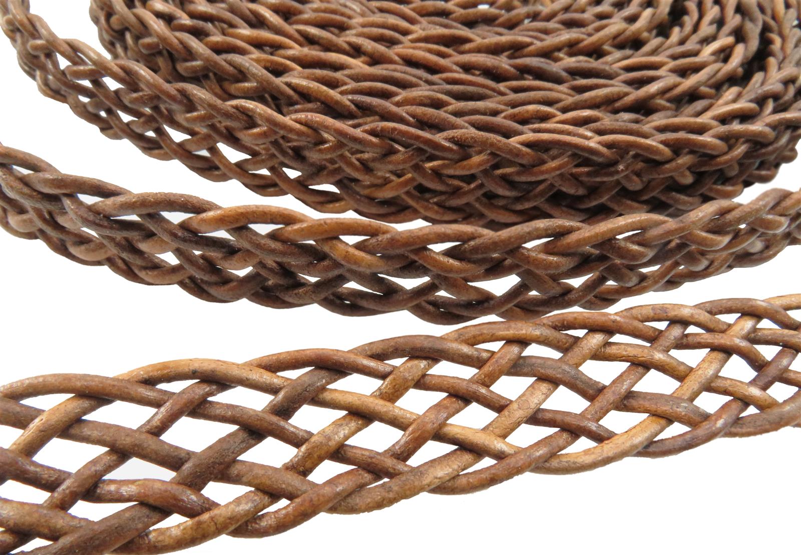 Lederband geflochten Flach 15 mm, Dicke: ca. 2,5 mm, Länge: 1 m. Antik Hellbraun