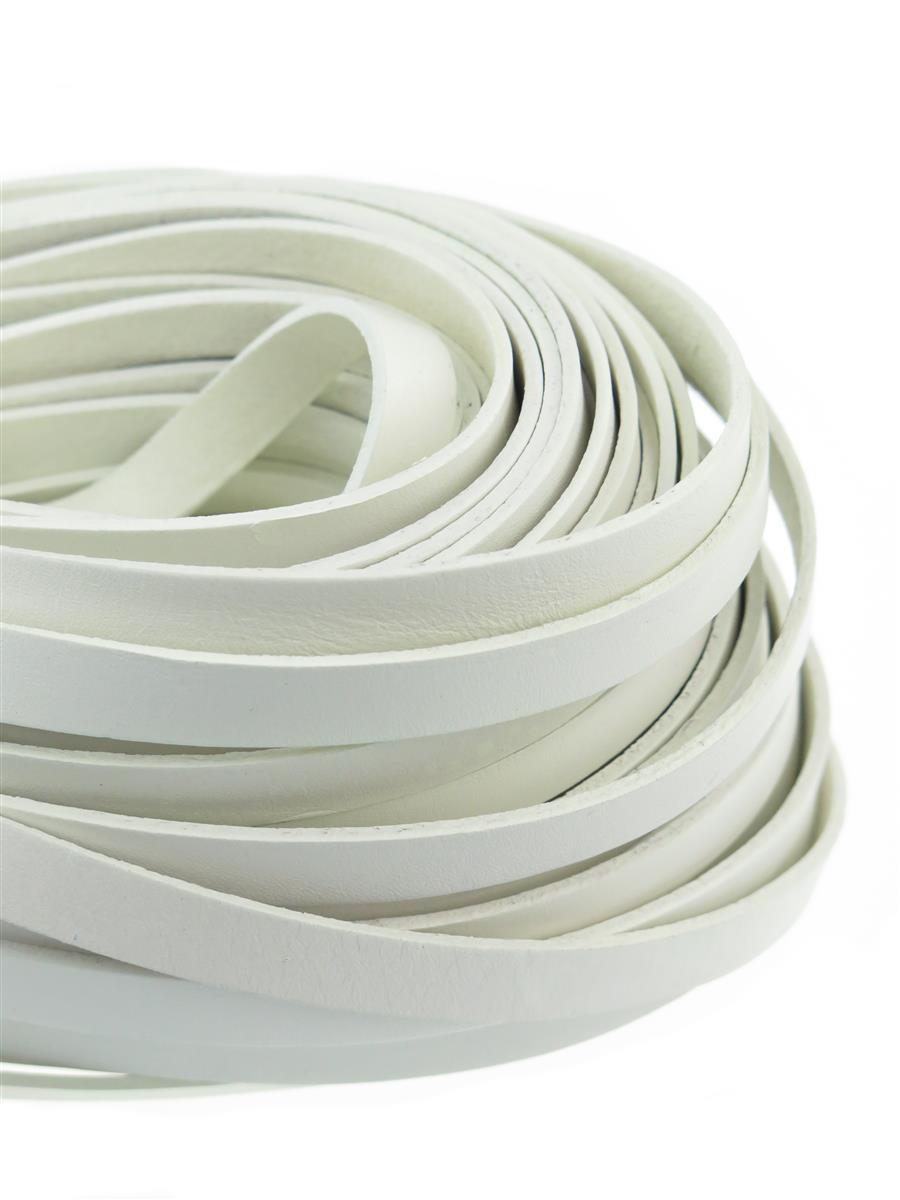 Lederband Flach 1 cm x 2 mm - Weiß. Länge: 50 m