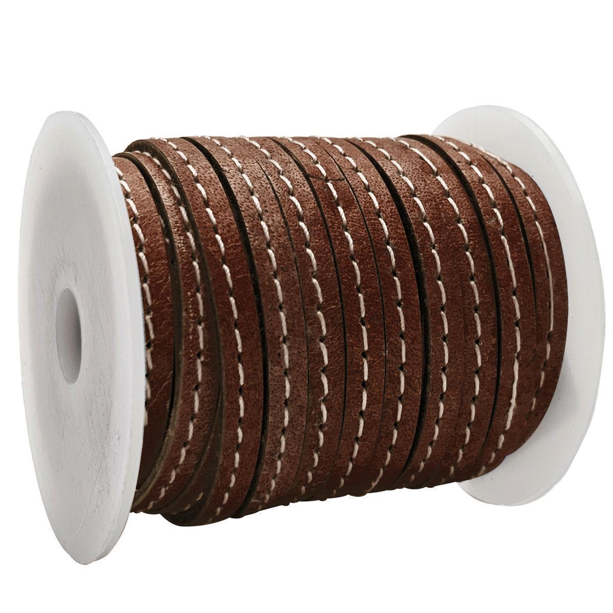 Lederband flach mit Ziernaht  5 x 1,5  mm - KO/01 Dunkelbraun 3 m