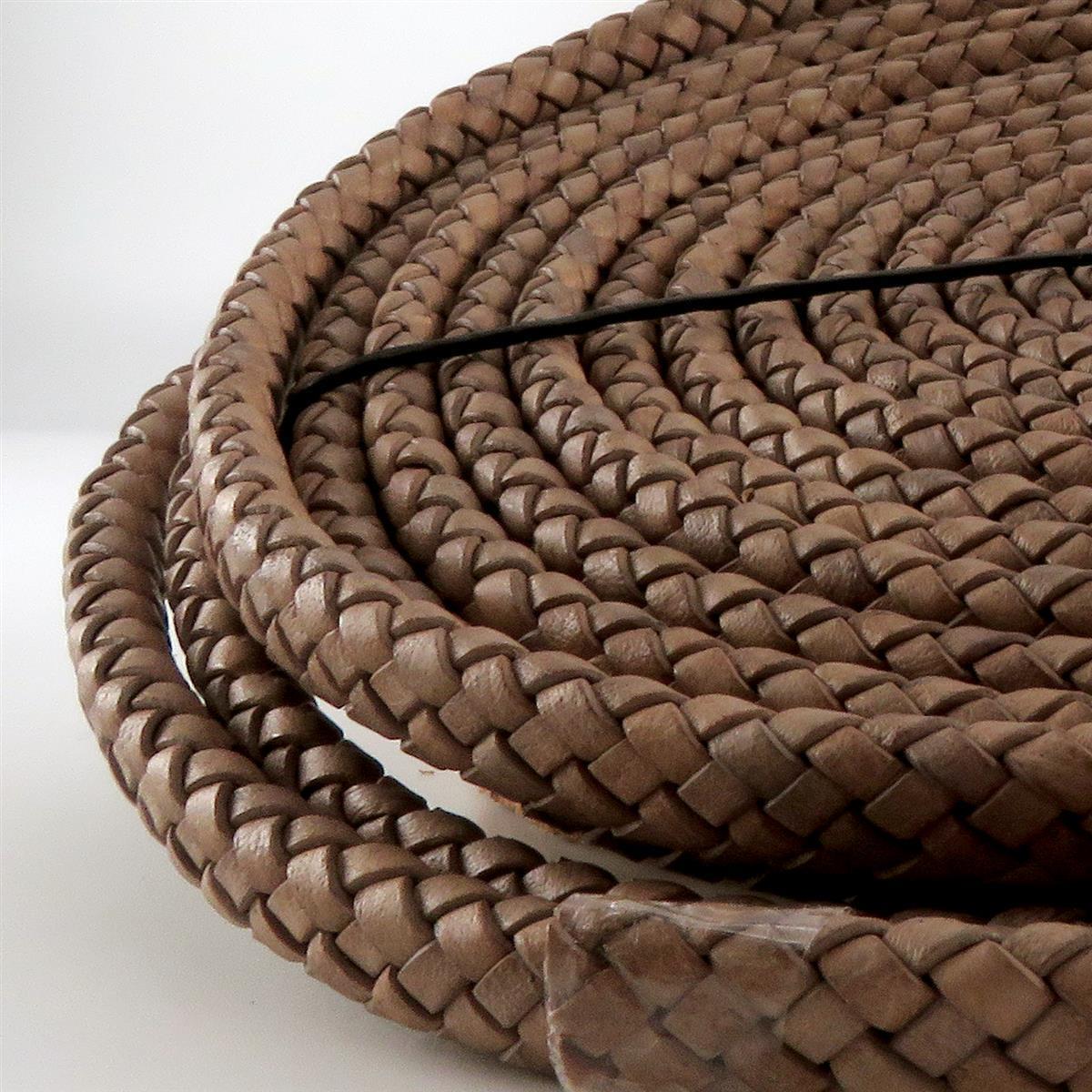 Lederschnur geflochten Oval 10 mm x 6 mm - Natur Beige. Länge: 3 m