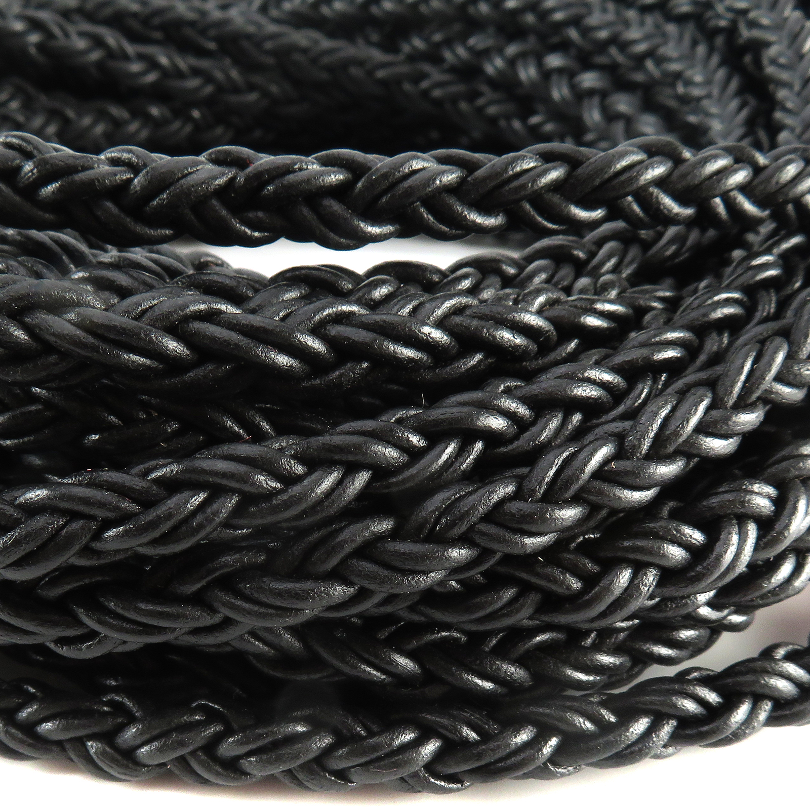Lederschnur geflochten 7 mm - Schwarz. Länge: 5 m