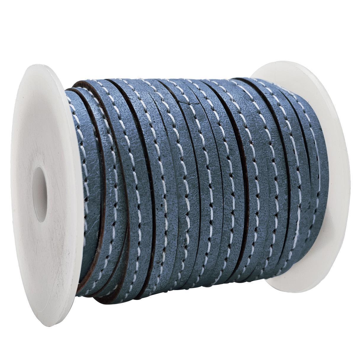 Lederband flach mit Ziernaht  5 x 1,5  mm - KO/07 Blau 1 m