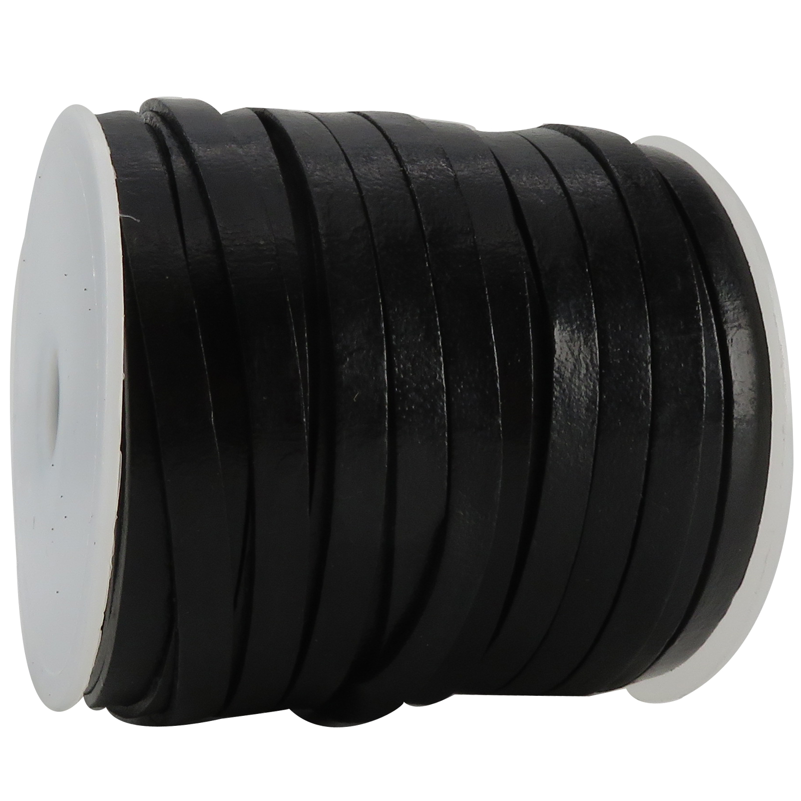 Lederband Flach 6 mm x 1,5 mm - Schwarz. Länge: 25 m auf Rolle