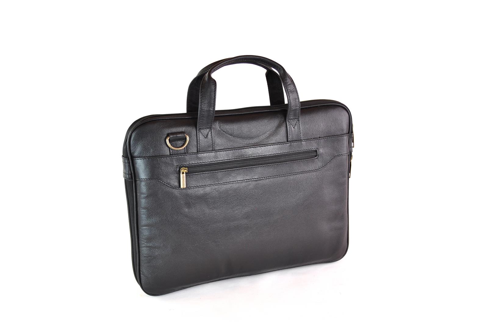 Klassische Ledertasche für Laptop und Unterlagen in Schwarz