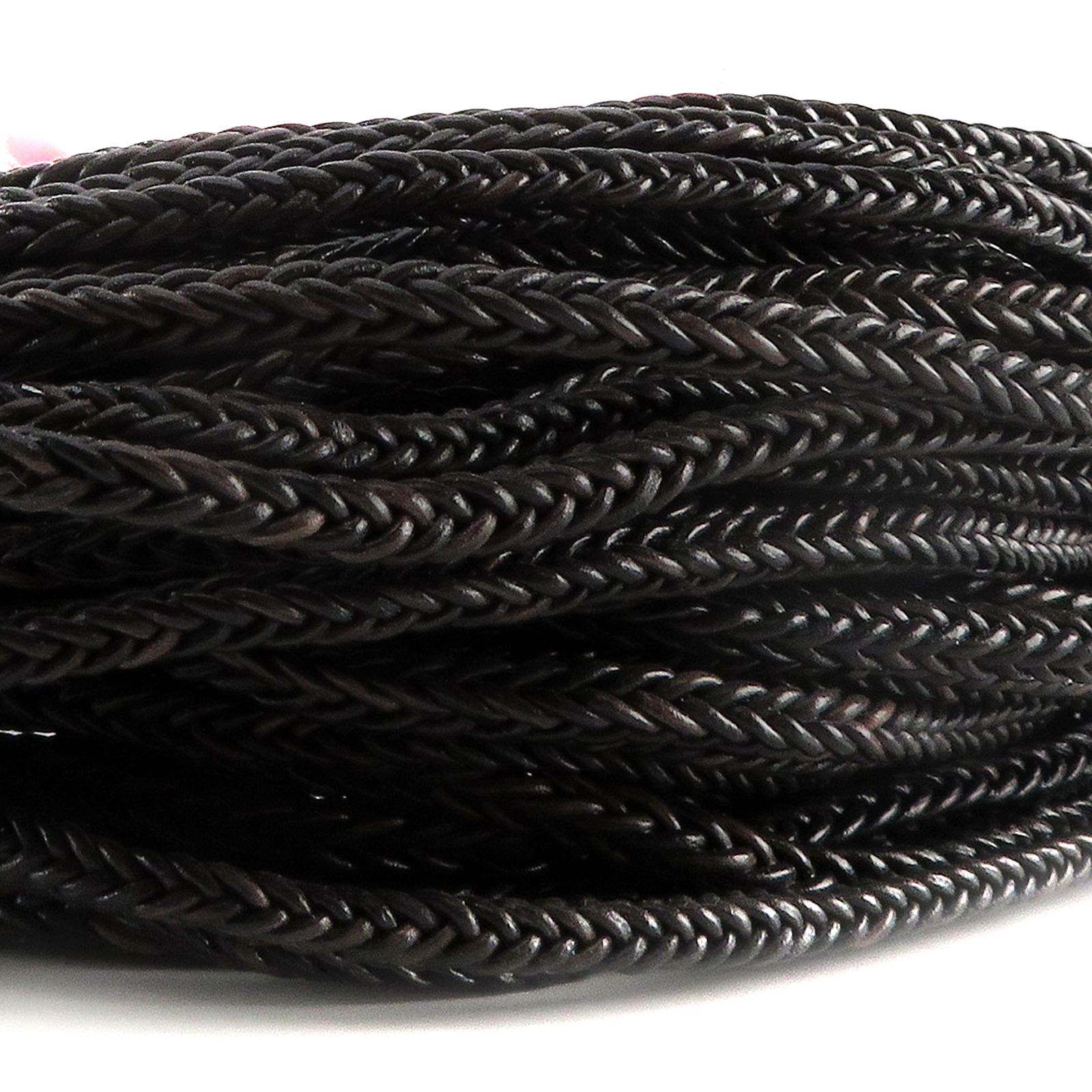 Lederschnur geflochten quadratisch 3 mm - Mesh Schwarz. Länge: 20 m