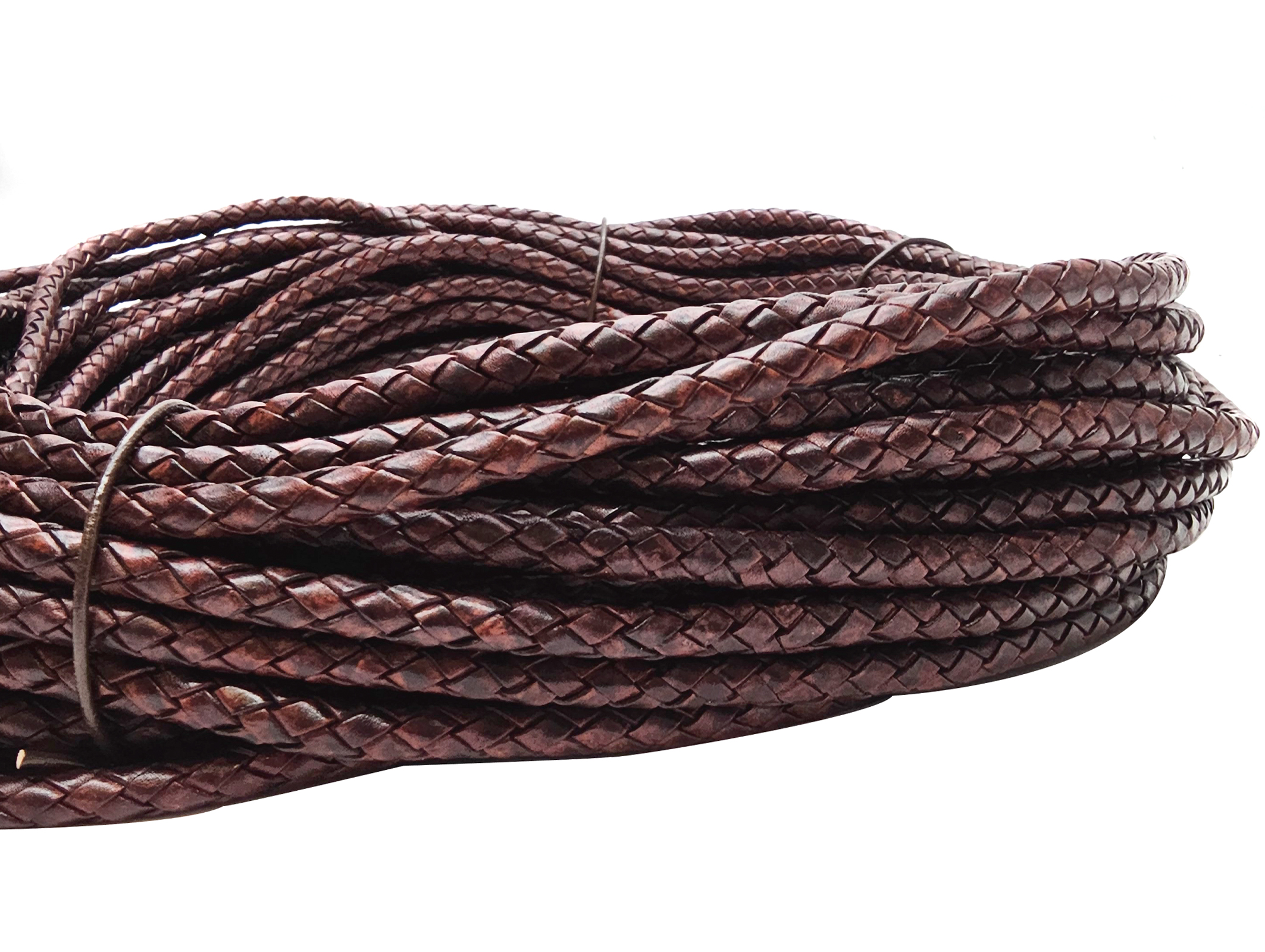 Lederschnur geflochten 5 mm - Antik Braun. Länge: 20 m