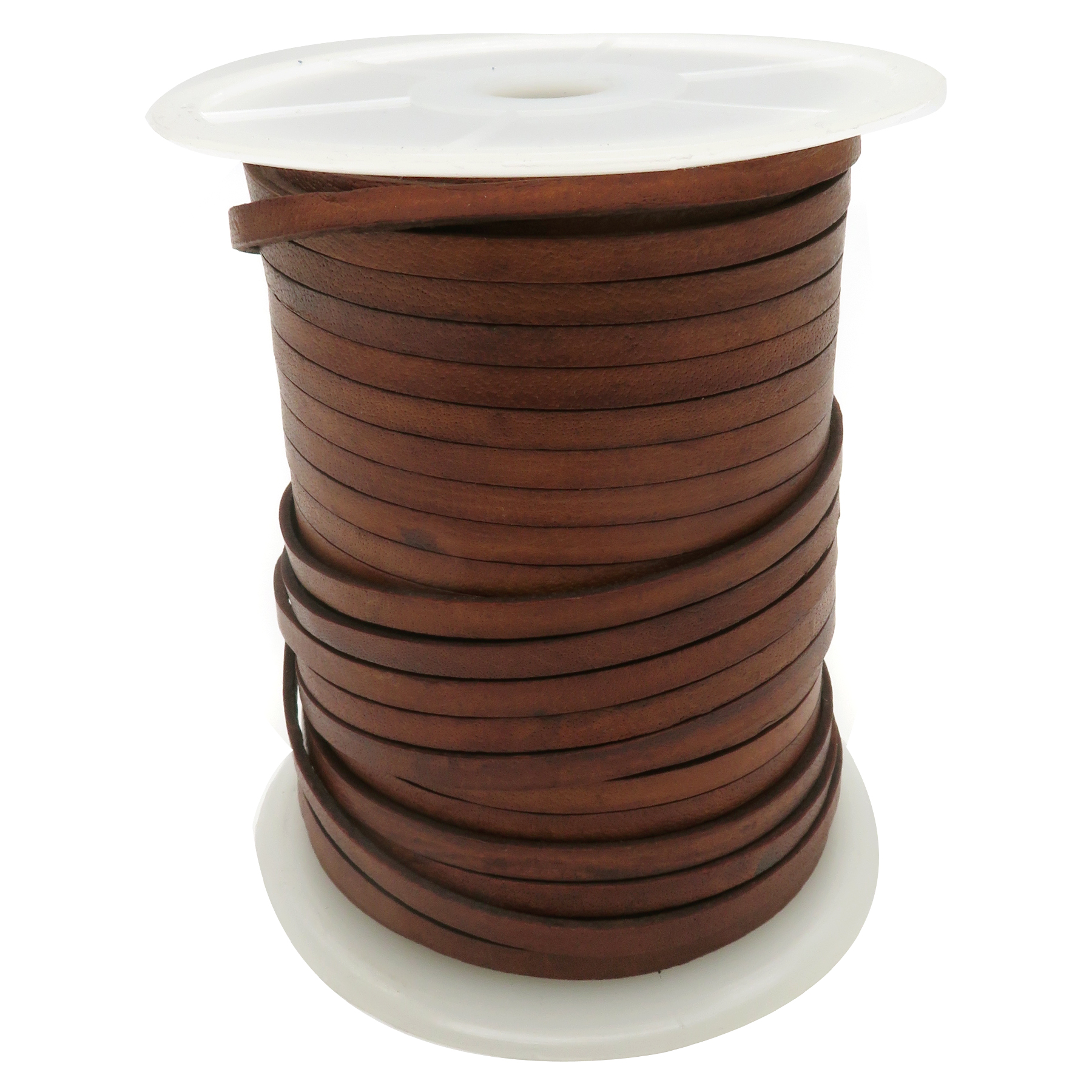 Lederband Flach 5 mm x 1,5 mm - Antik Braun. Länge: 50 m auf Rolle