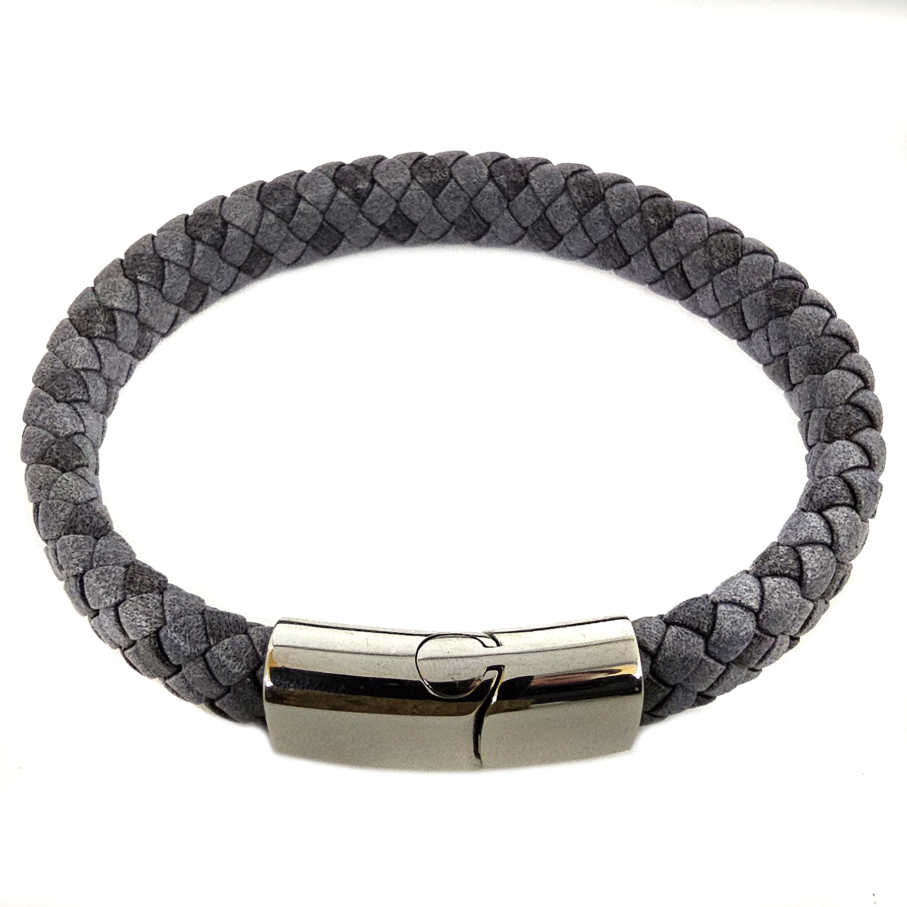 Klassisches graues Lederarmband mit glänzendem Edelstahlverschluss