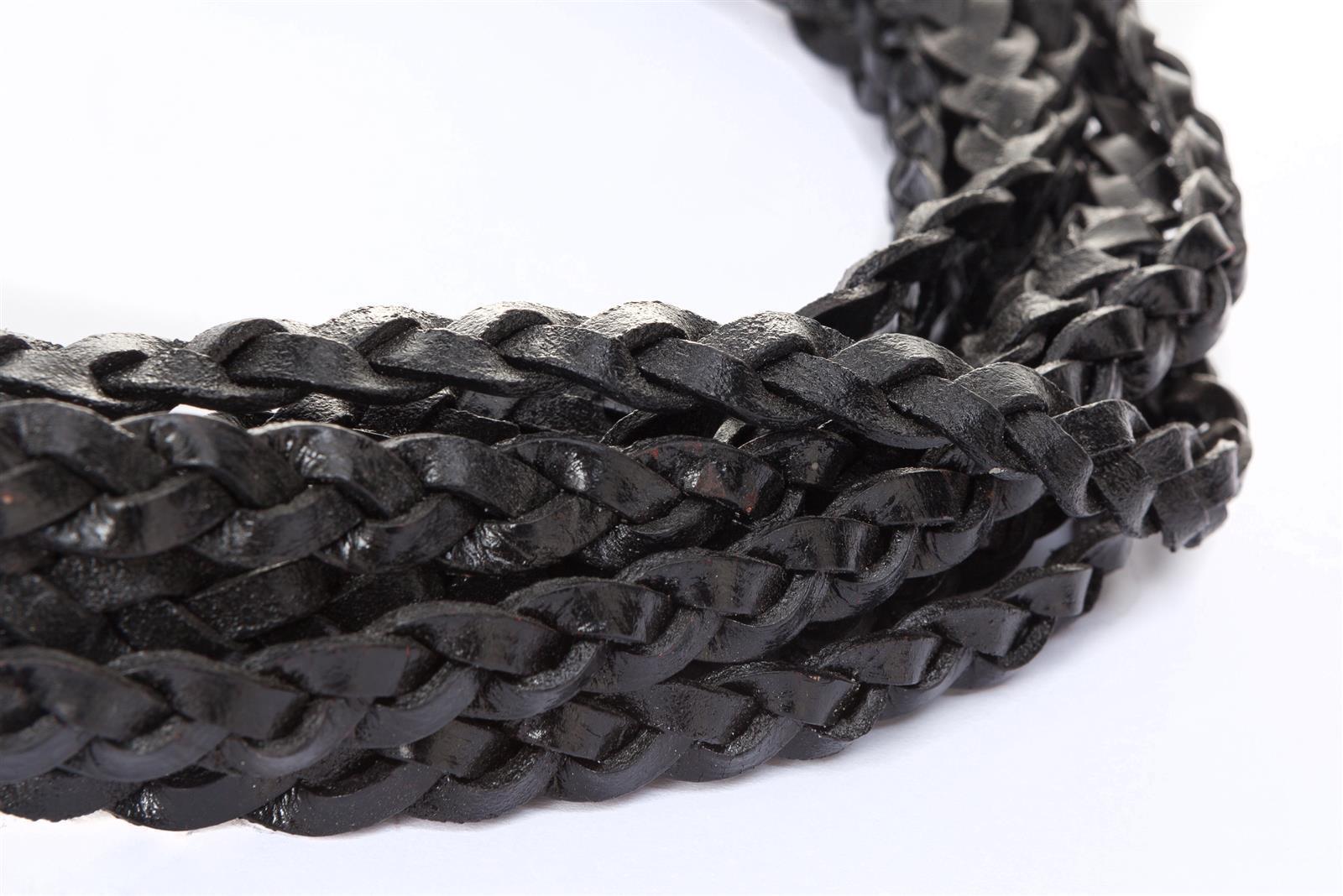 Lederschnur geflochten Flach 12 mm - Schwarz. Länge: 2 m