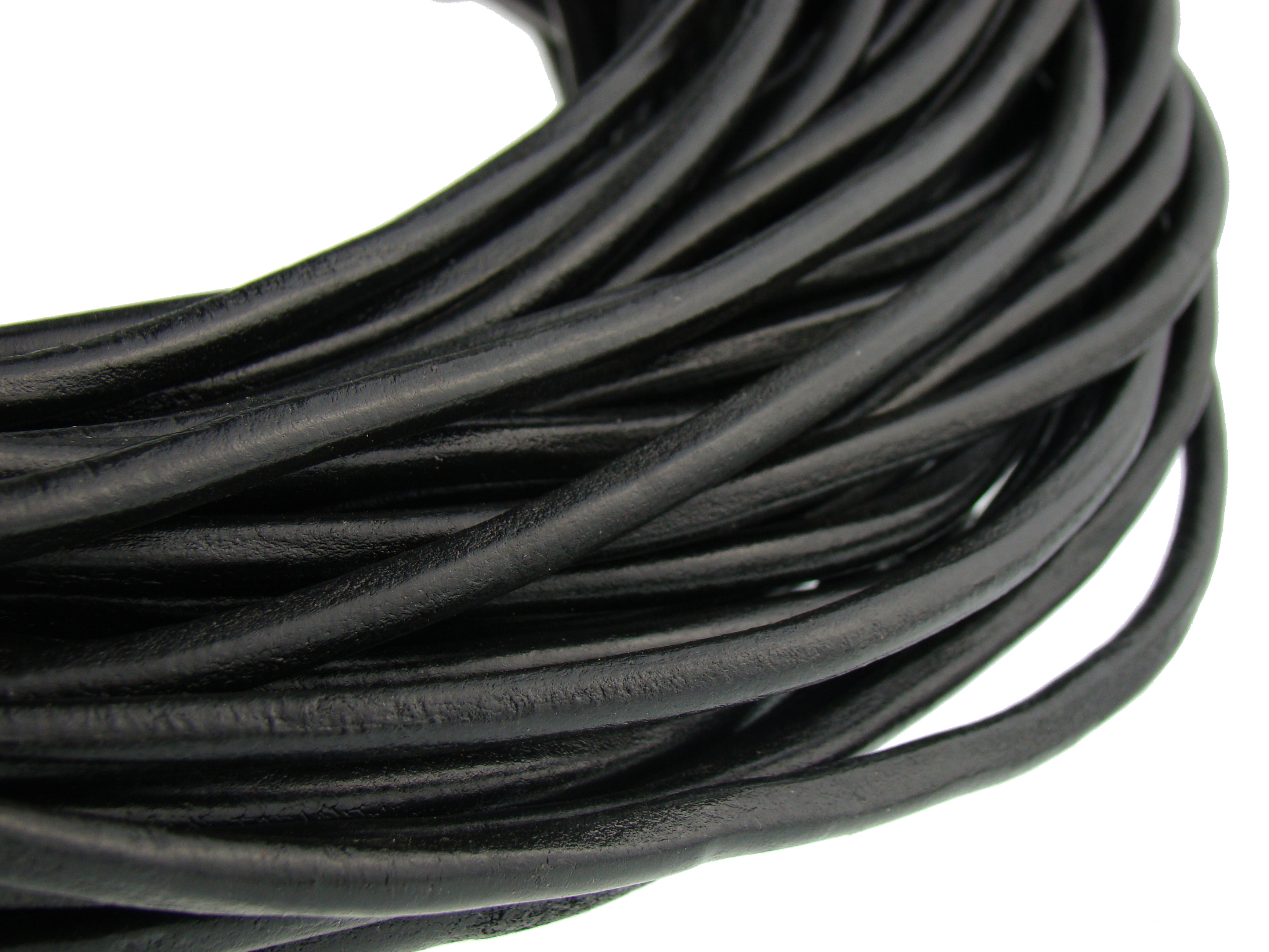 Lederschnur Rund 6 mm - Schwarz. Länge: 3 m