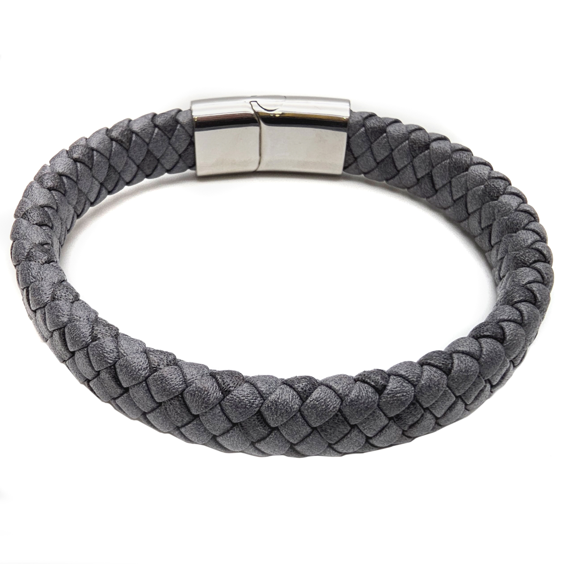 Klassisches graues Lederarmband mit glänzendem Edelstahlverschluss