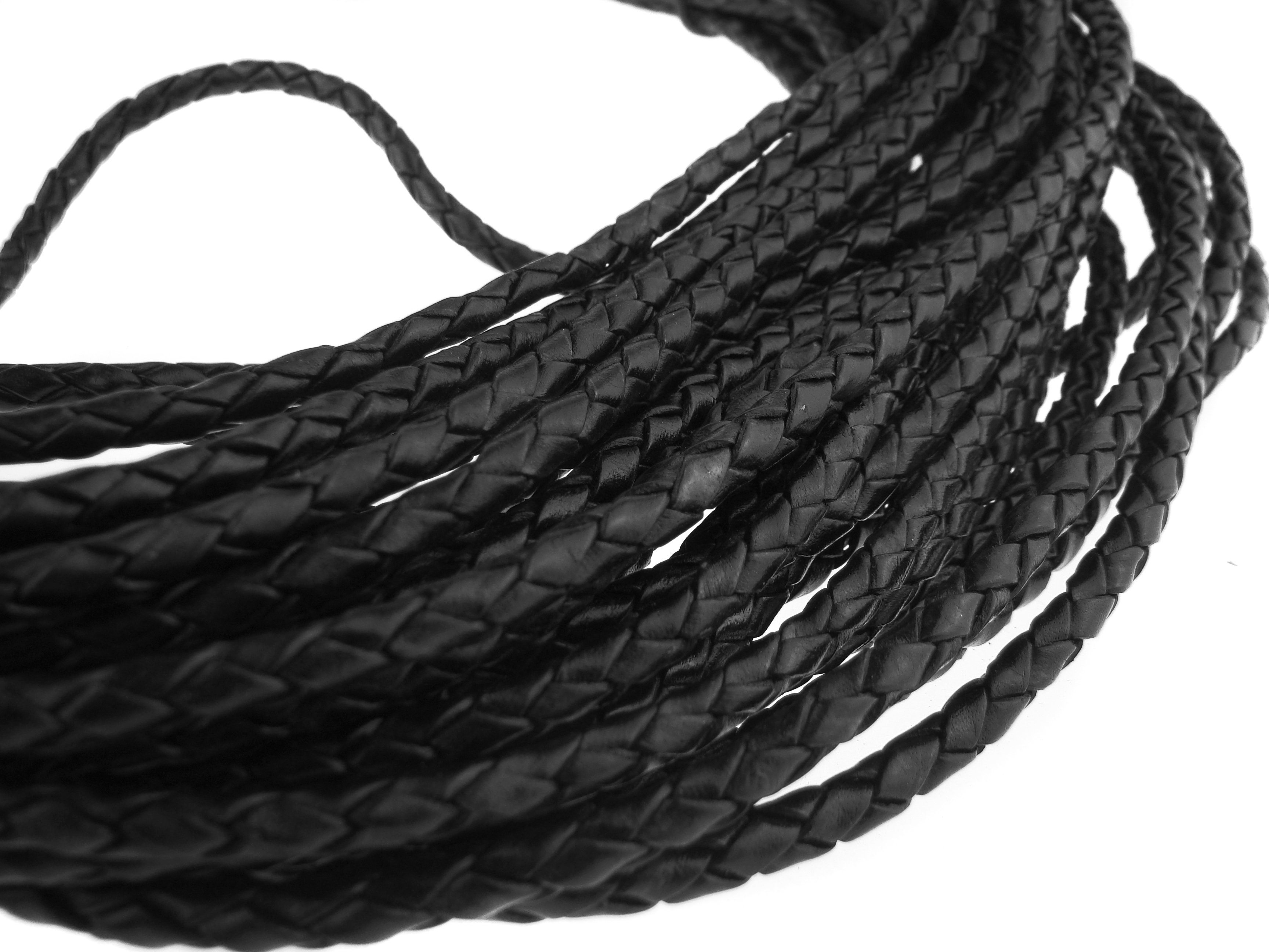 Lederschnur geflochten 4 mm - Antik Schwarz. Länge: 20 m