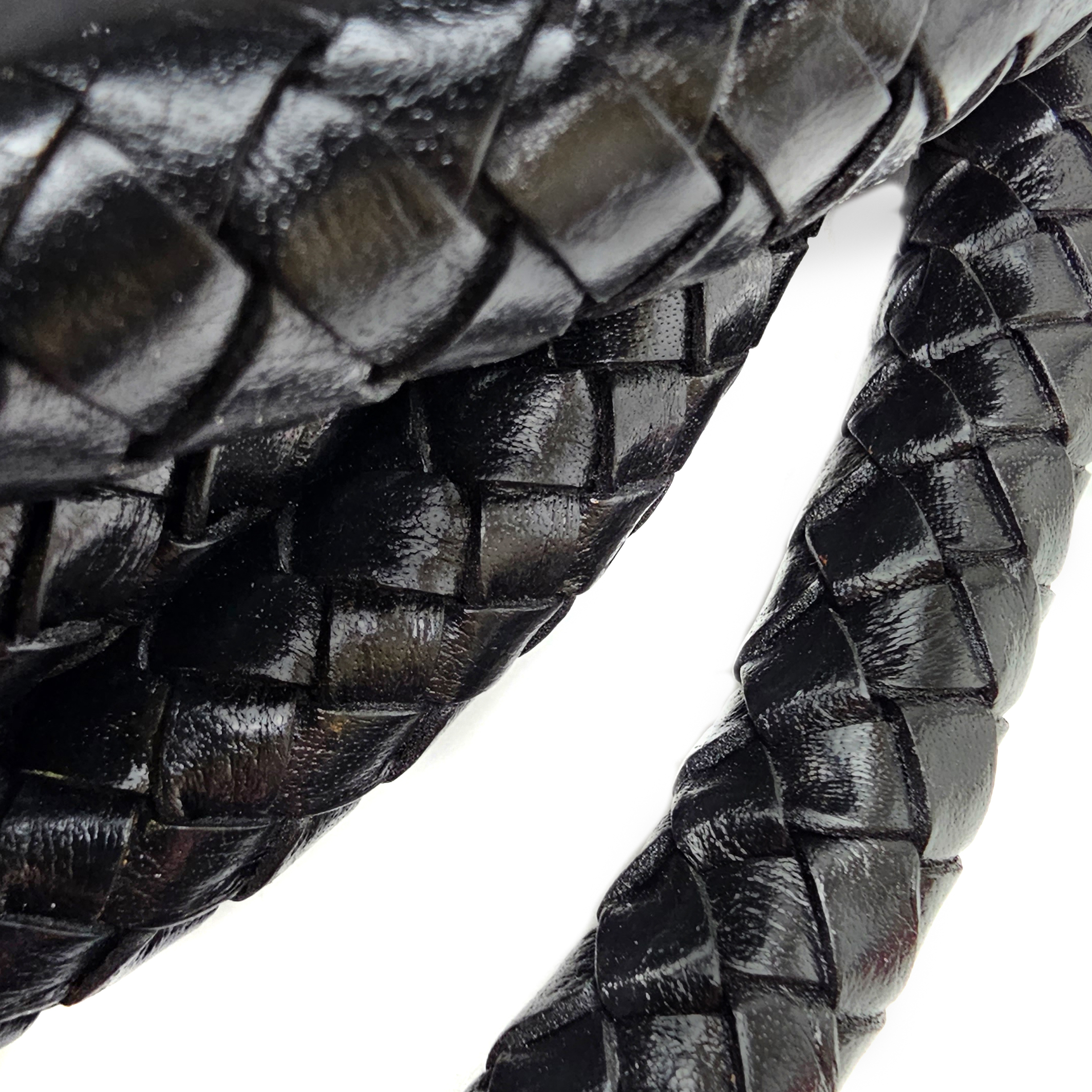 Lederschnur geflochten 15 mm - Schwarz. Länge: 3 m