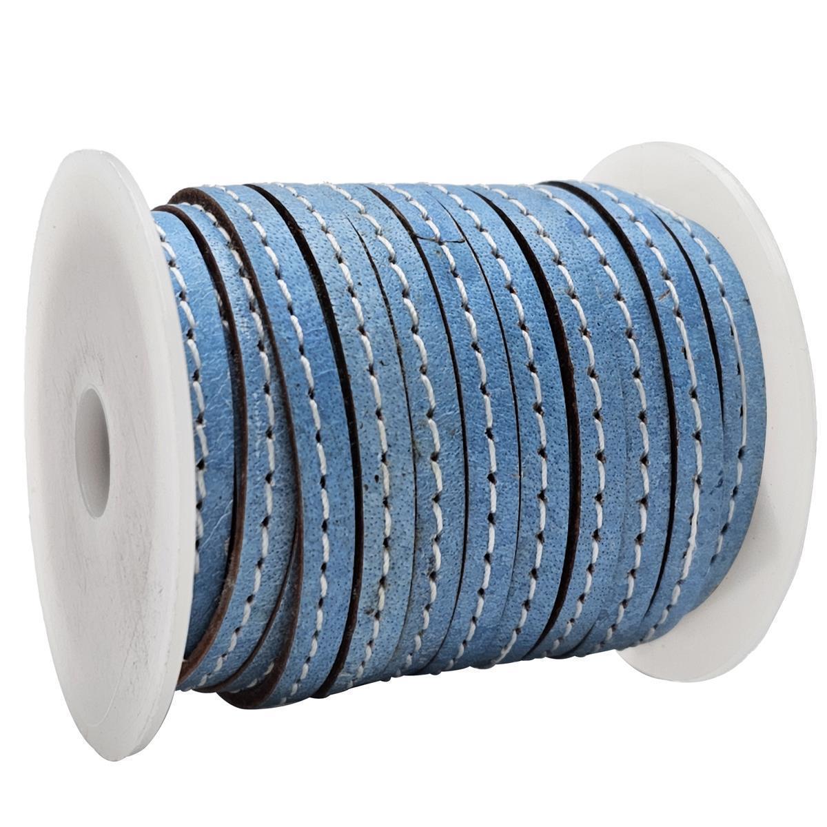 Lederband flach mit Ziernaht  5 x 1,5  mm - KO/15 Mittelblau